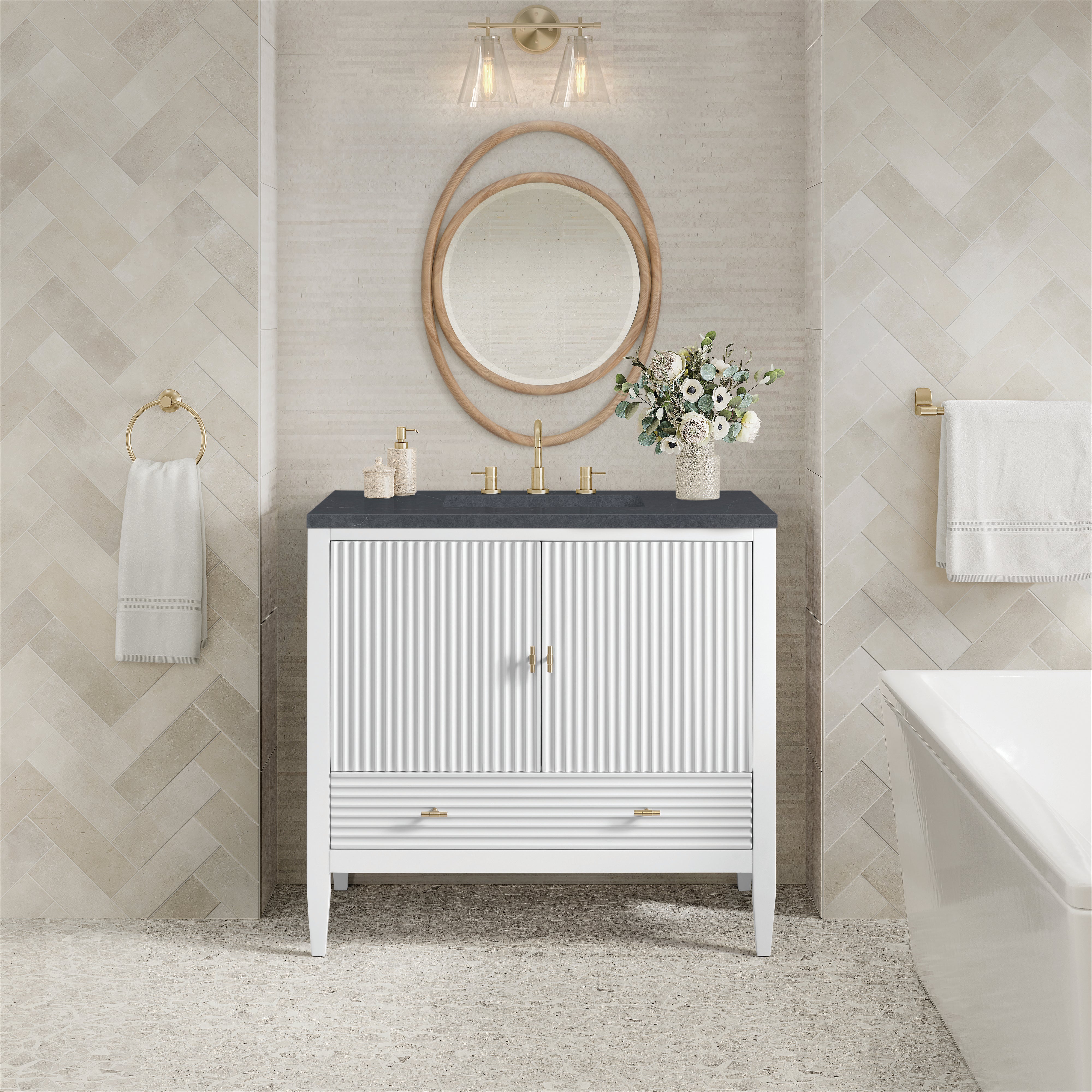 James Martin Myrrin 36" Vanity in Bright White with 3cm Countertop