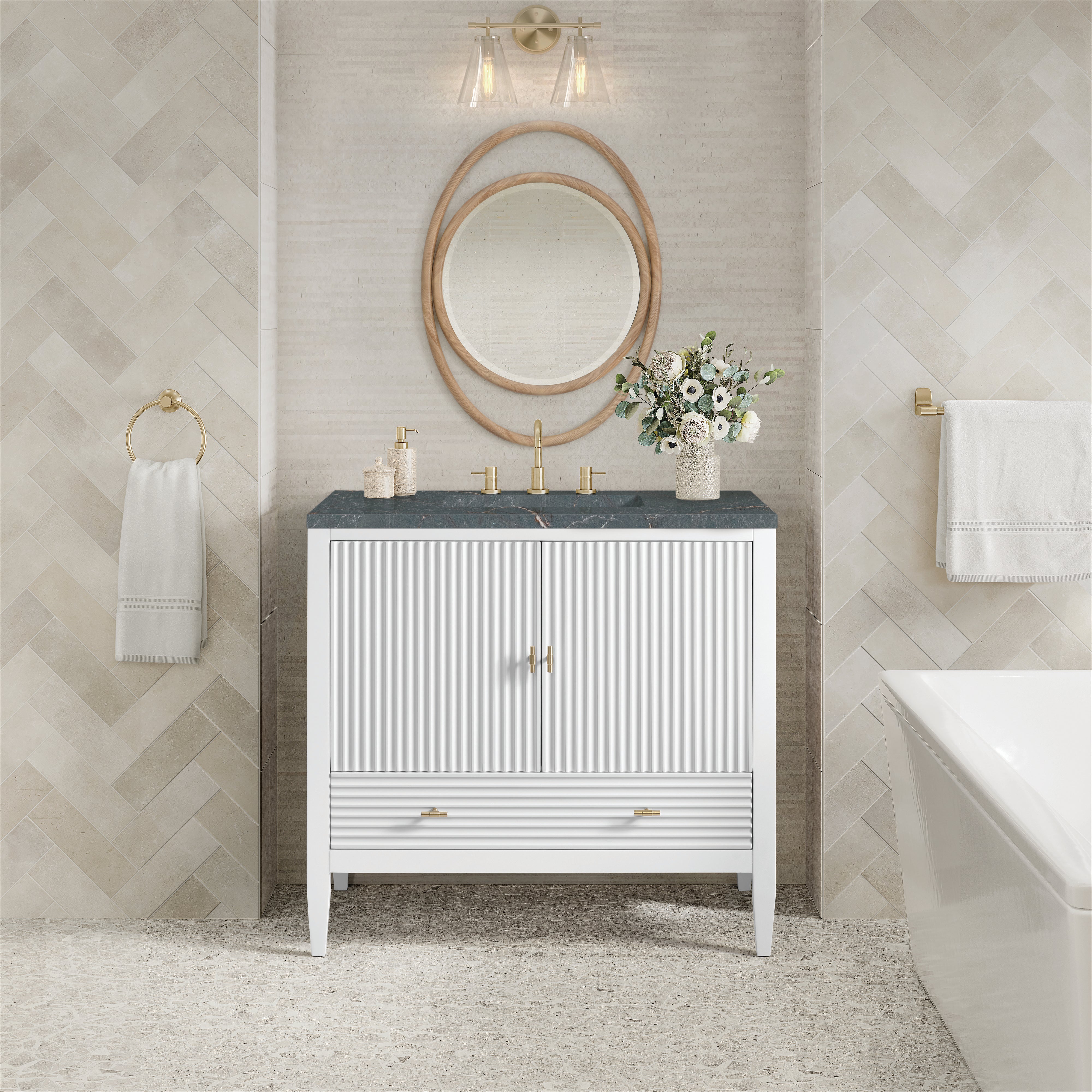 James Martin Myrrin 36" Vanity in Bright White with 3cm Countertop