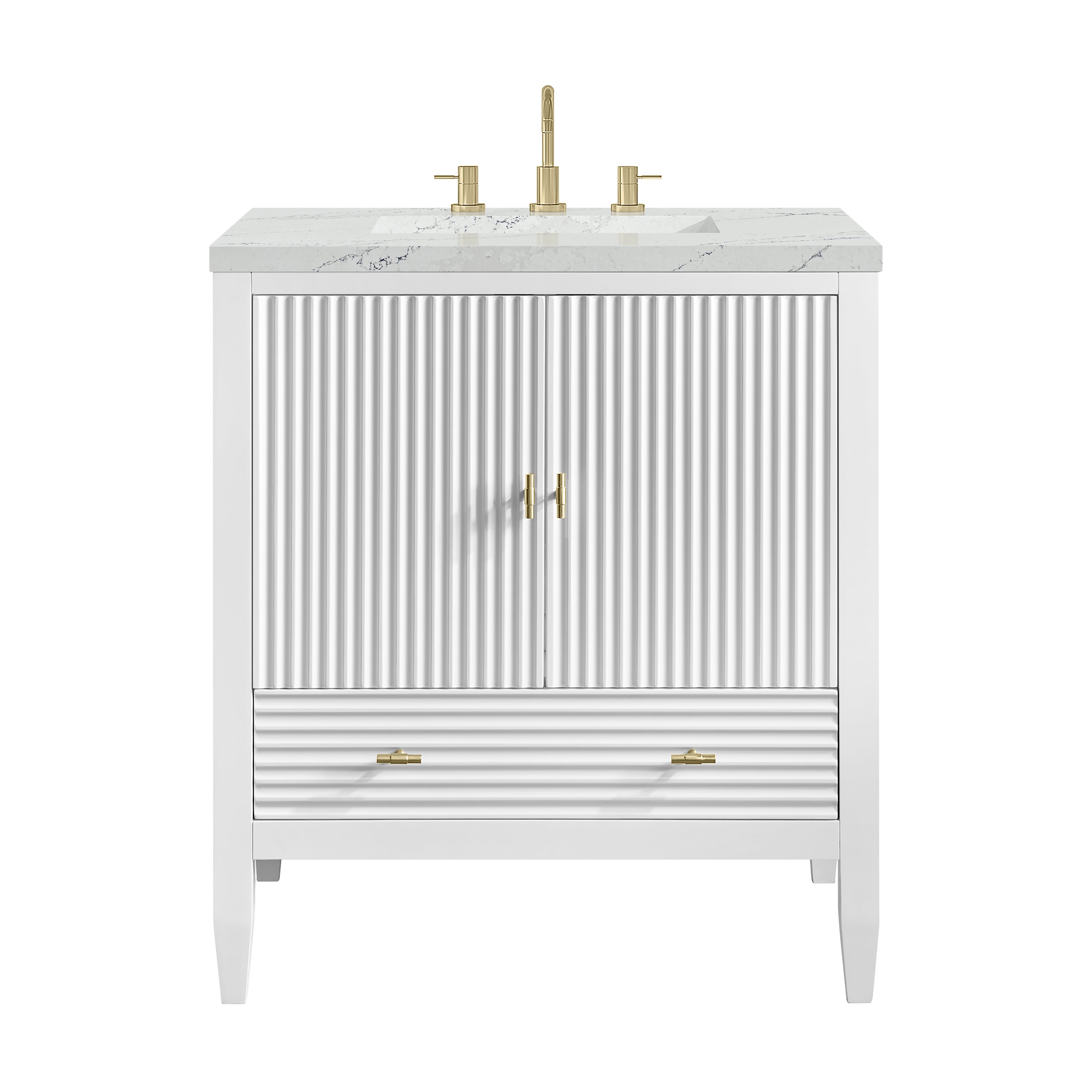 James Martin Myrrin 30" Single Vanity in Bright White with 3cm Countertop