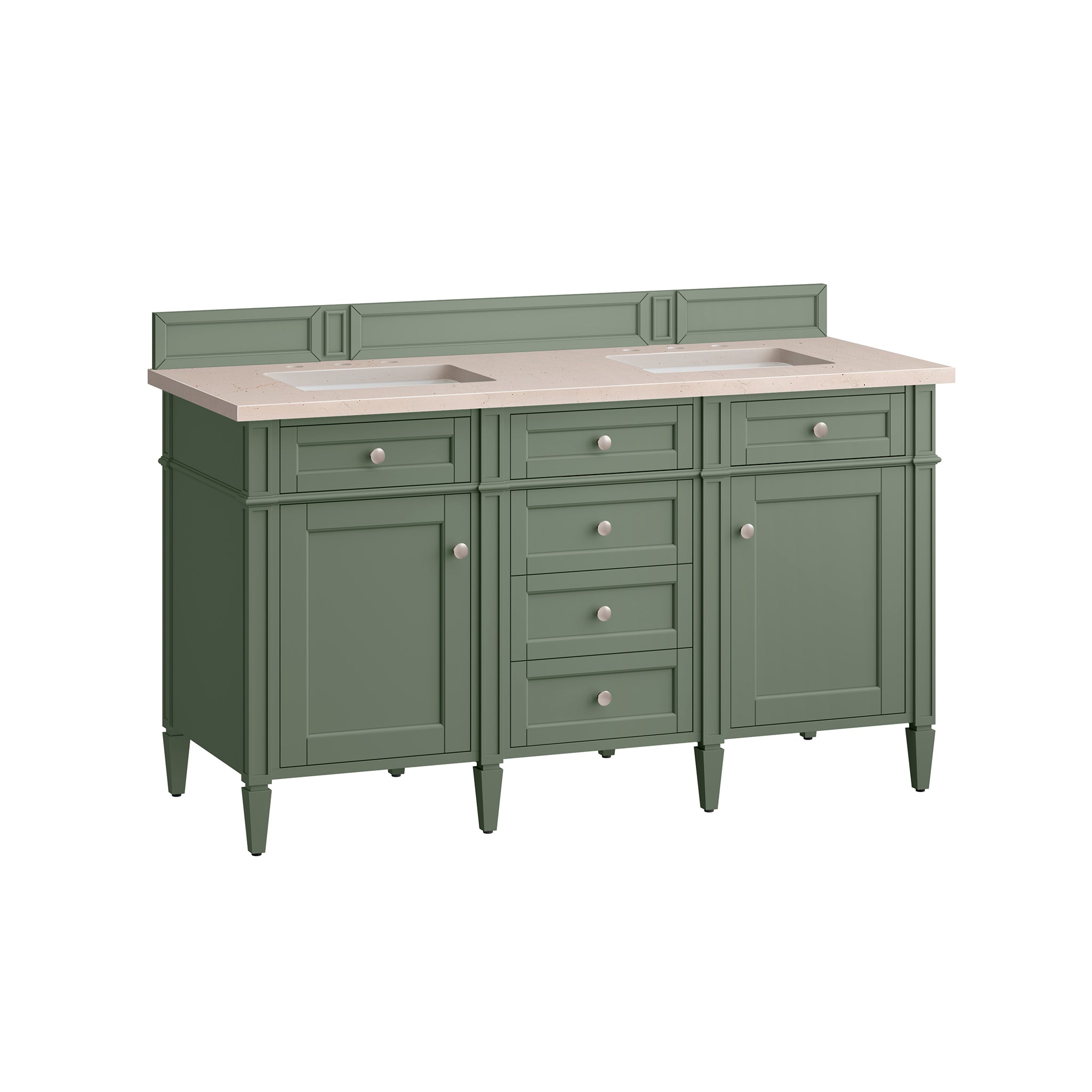 James Martin Brittany 60" Double Vanity in Smokey Celadon with 3cm Countertop
