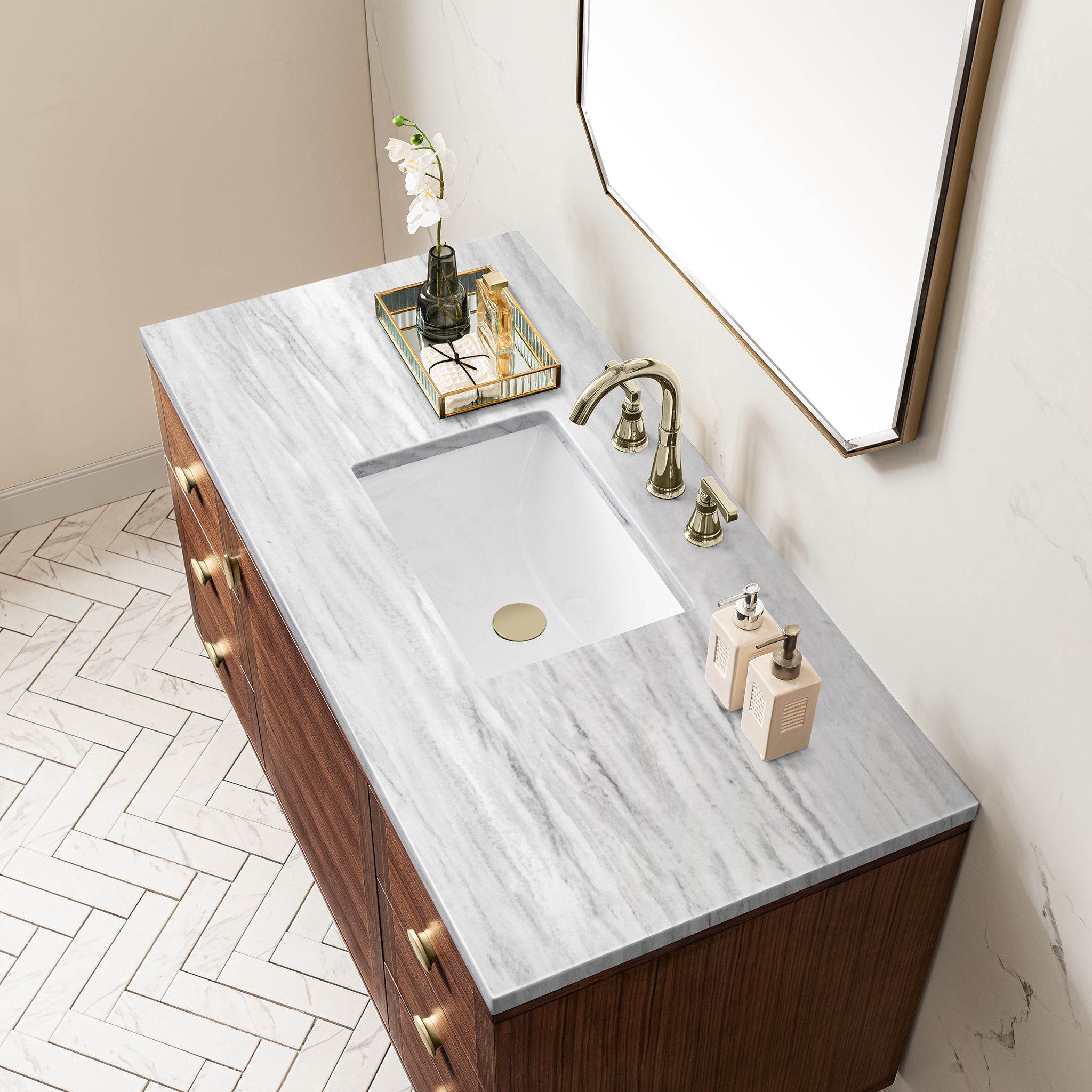 James Martin Amberly 48" Single Vanity in Mid-Century Walnut with 3cm Countertop