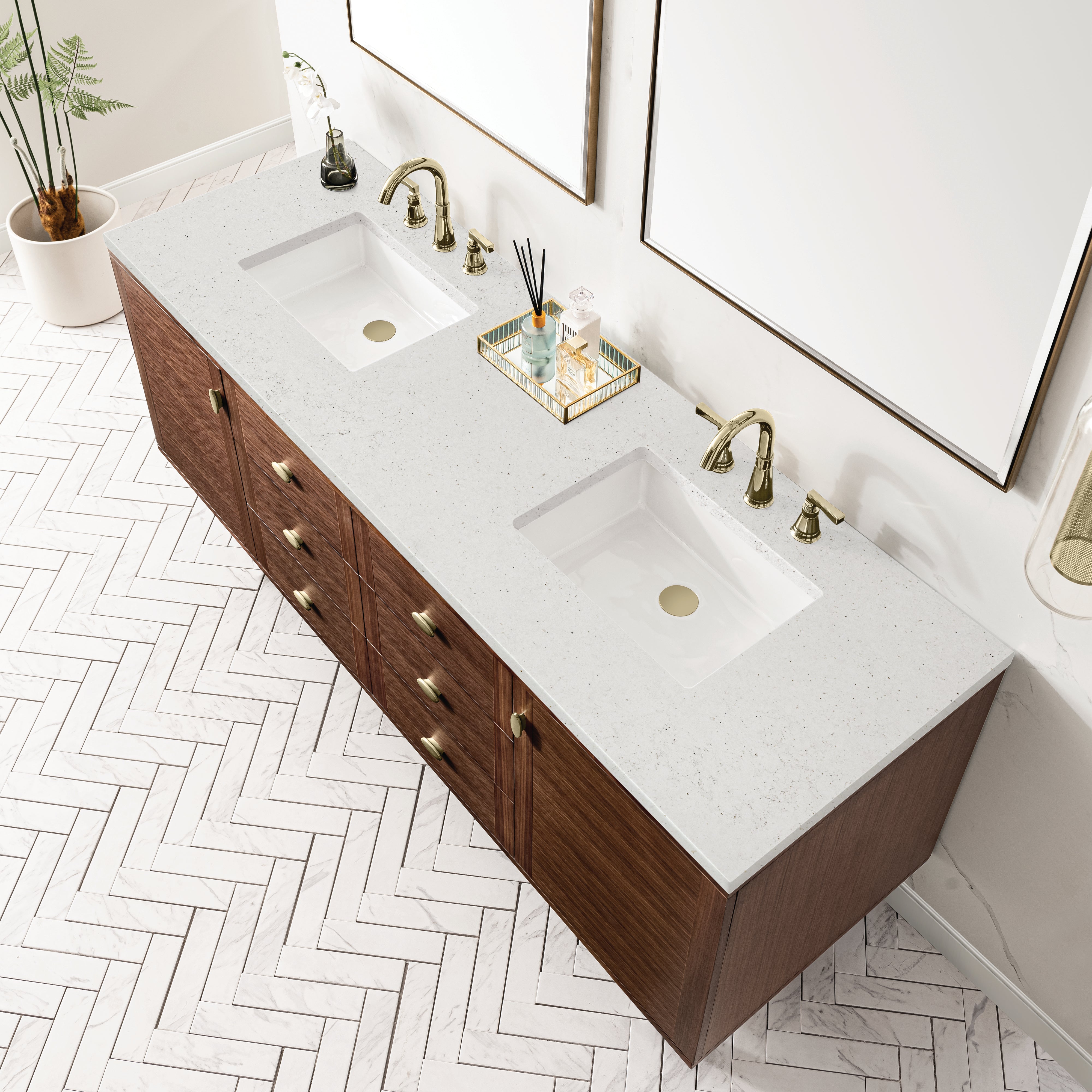 James Martin Amberly 72" Double Vanity in Mid-Century Walnut with 3cm Countertop
