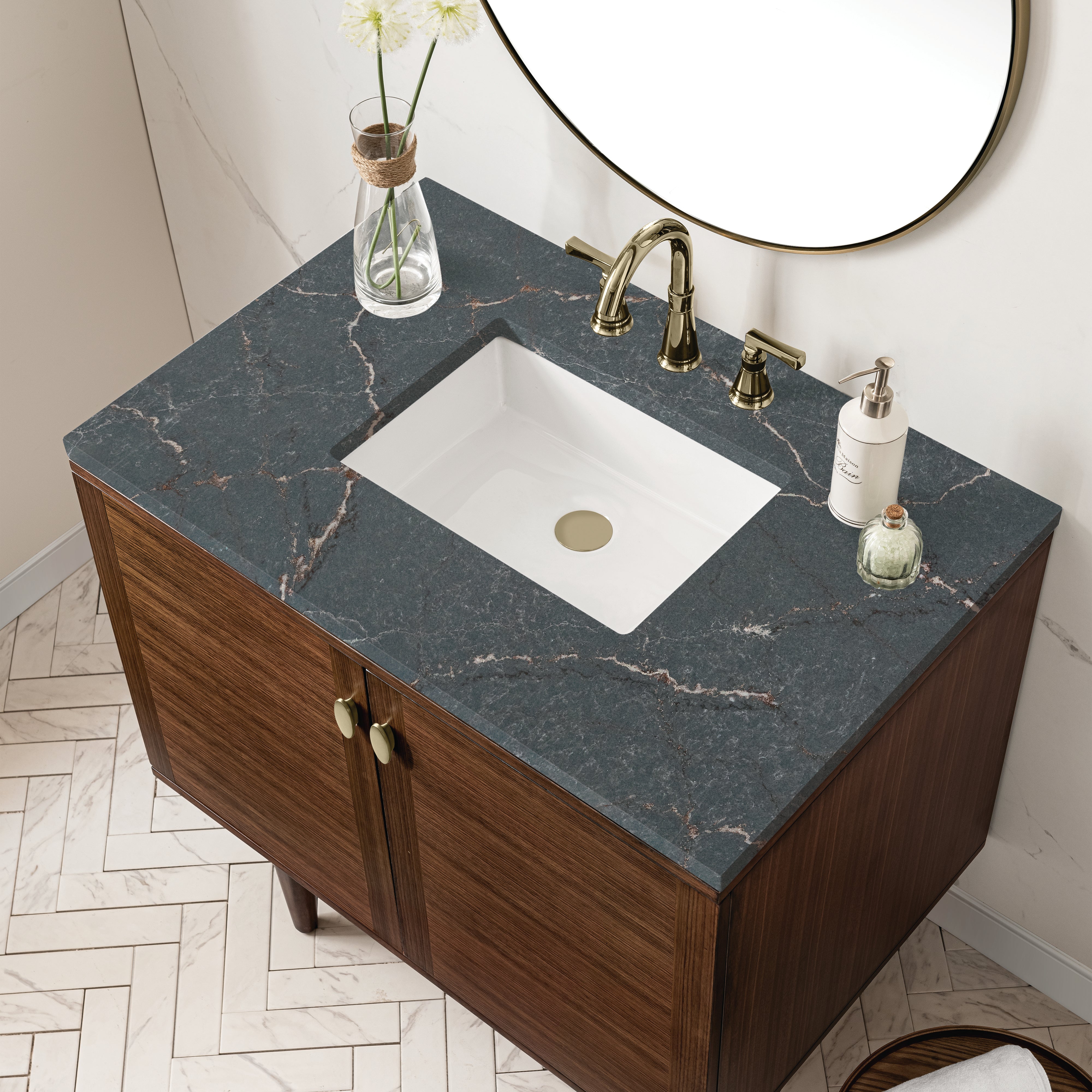 James Martin Amberly 36" Single Vanity in Mid-Century Walnut with 3cm Countertop