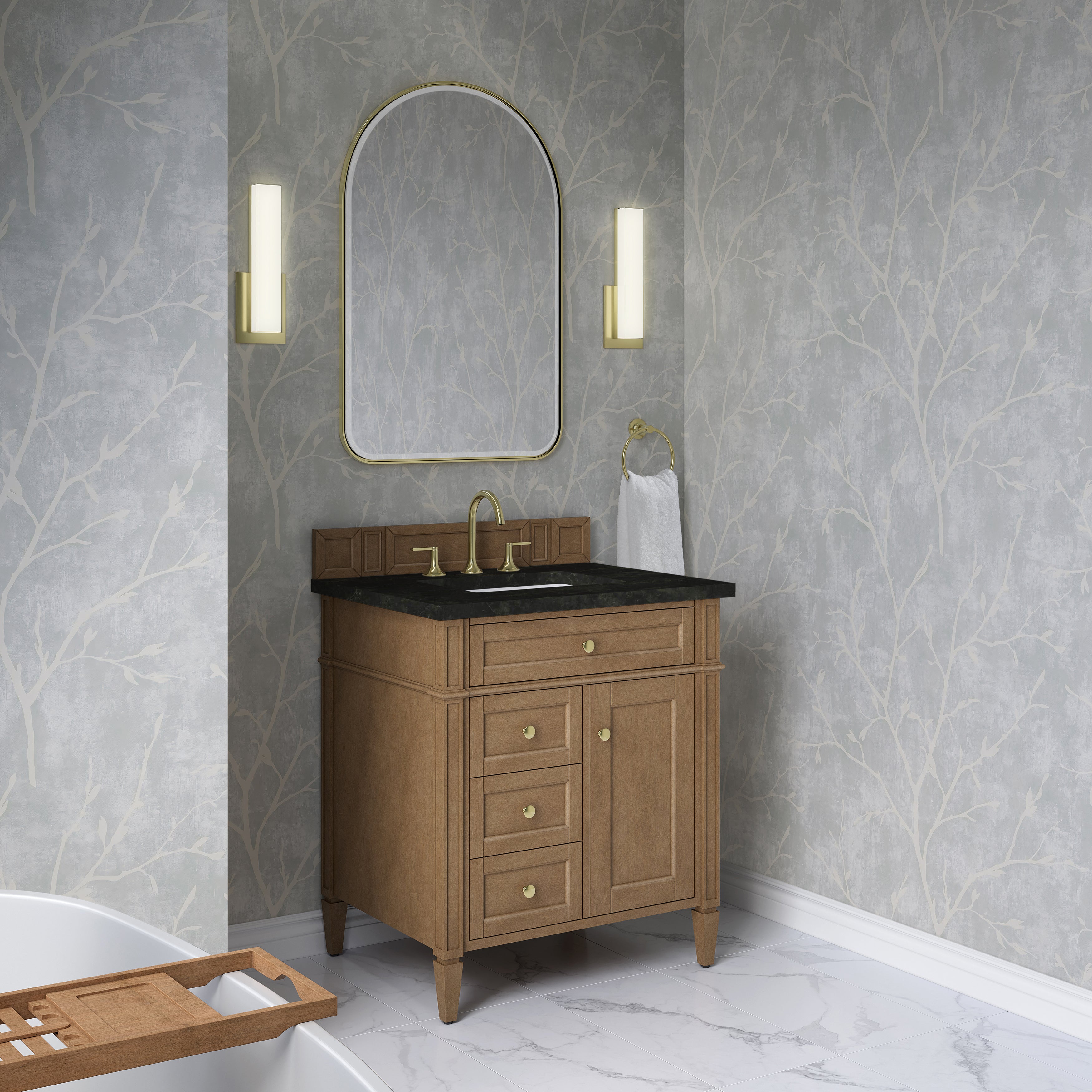 James Martin Brittany 30" Single Vanity in Pecan with 3cm Countertop