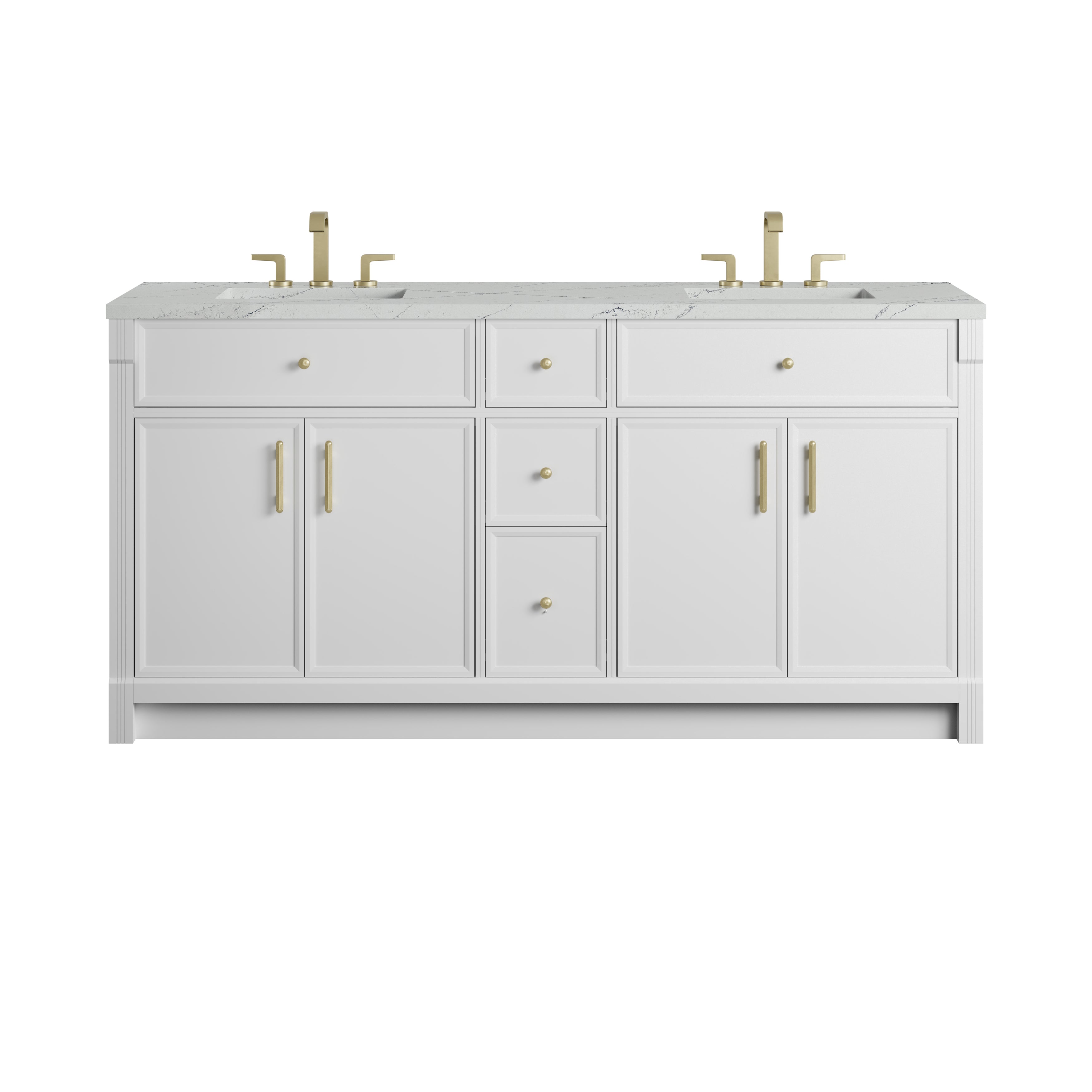 James Martin Bellshire 72" Double Vanity in Bright White with 3cm Countertop and FreePower Wireless Charger