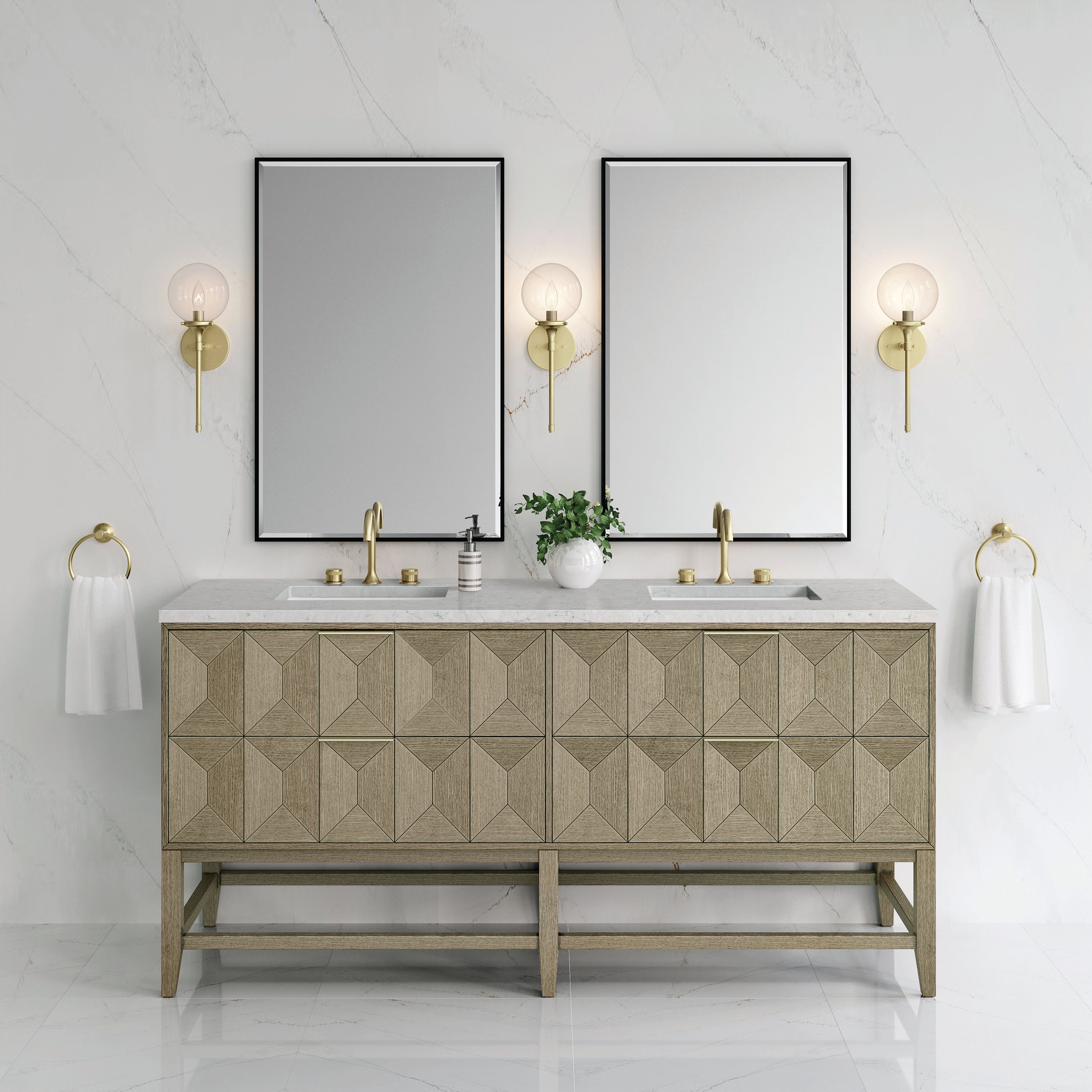 James Martin Emmeline 72" Double Vanity in Pebble Oak with 3cm Countertop