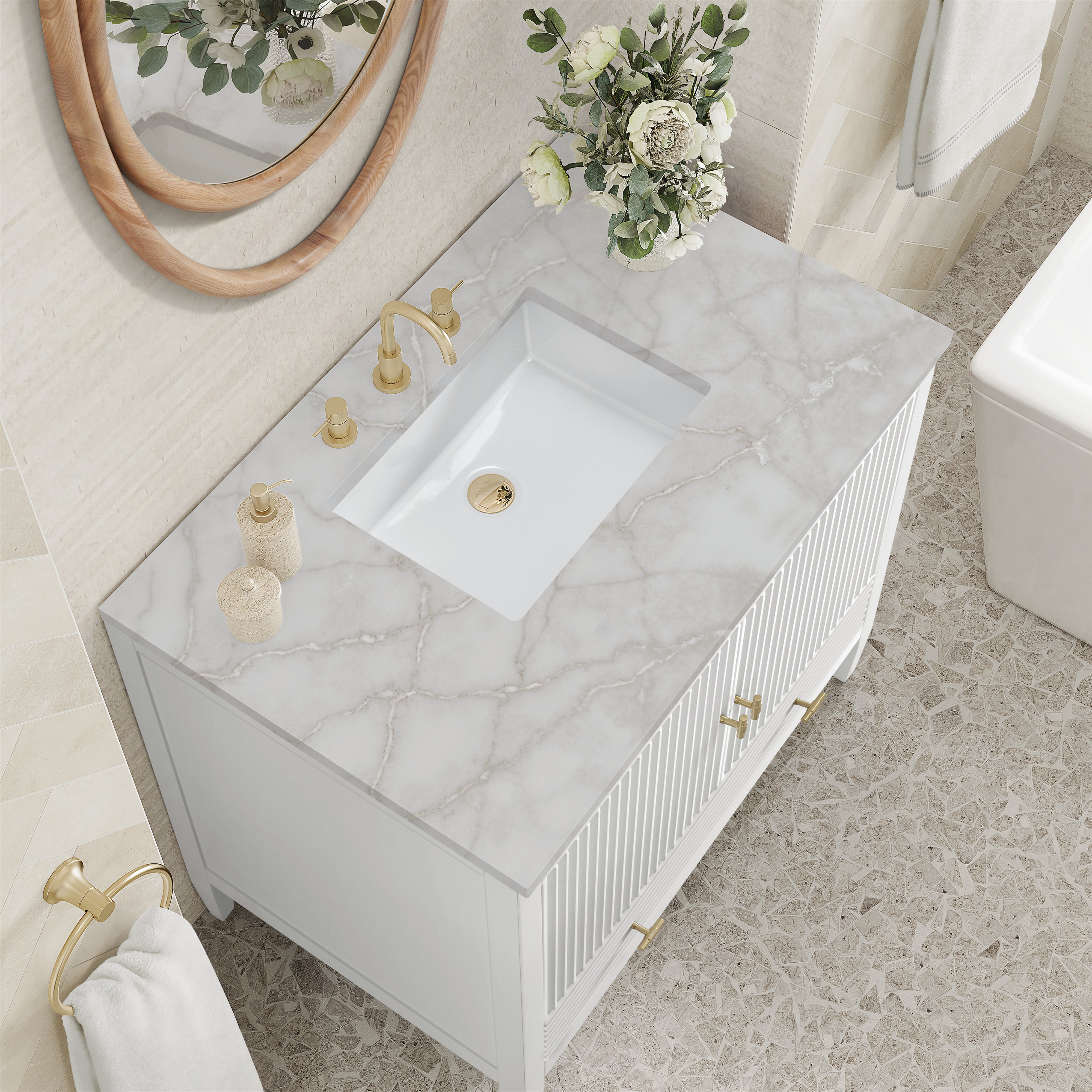 James Martin Myrrin 36" Vanity in Bright White with 3cm Countertop