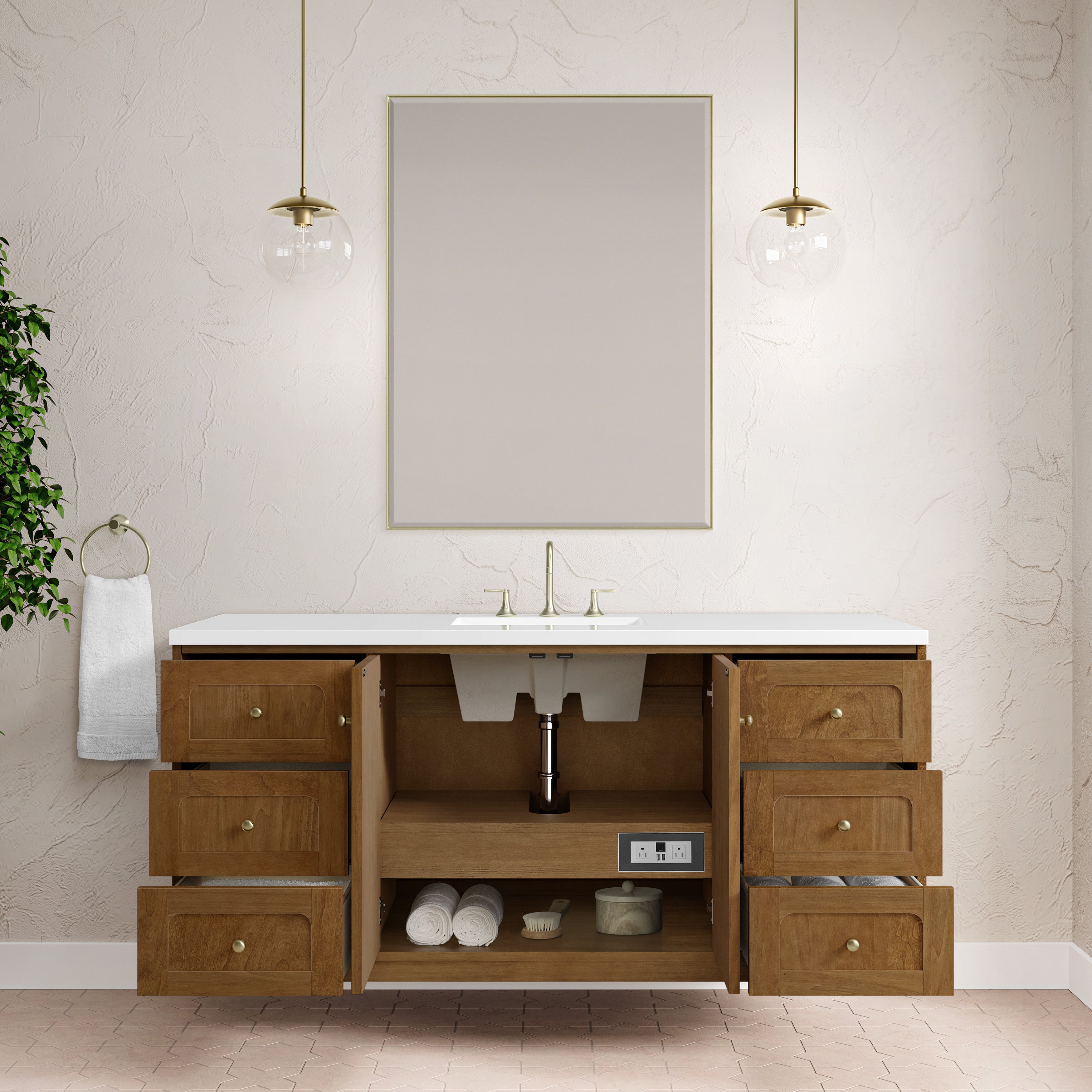 James Martin Laurent 60" Single Vanity in Honey Oak with 3cm Countertop