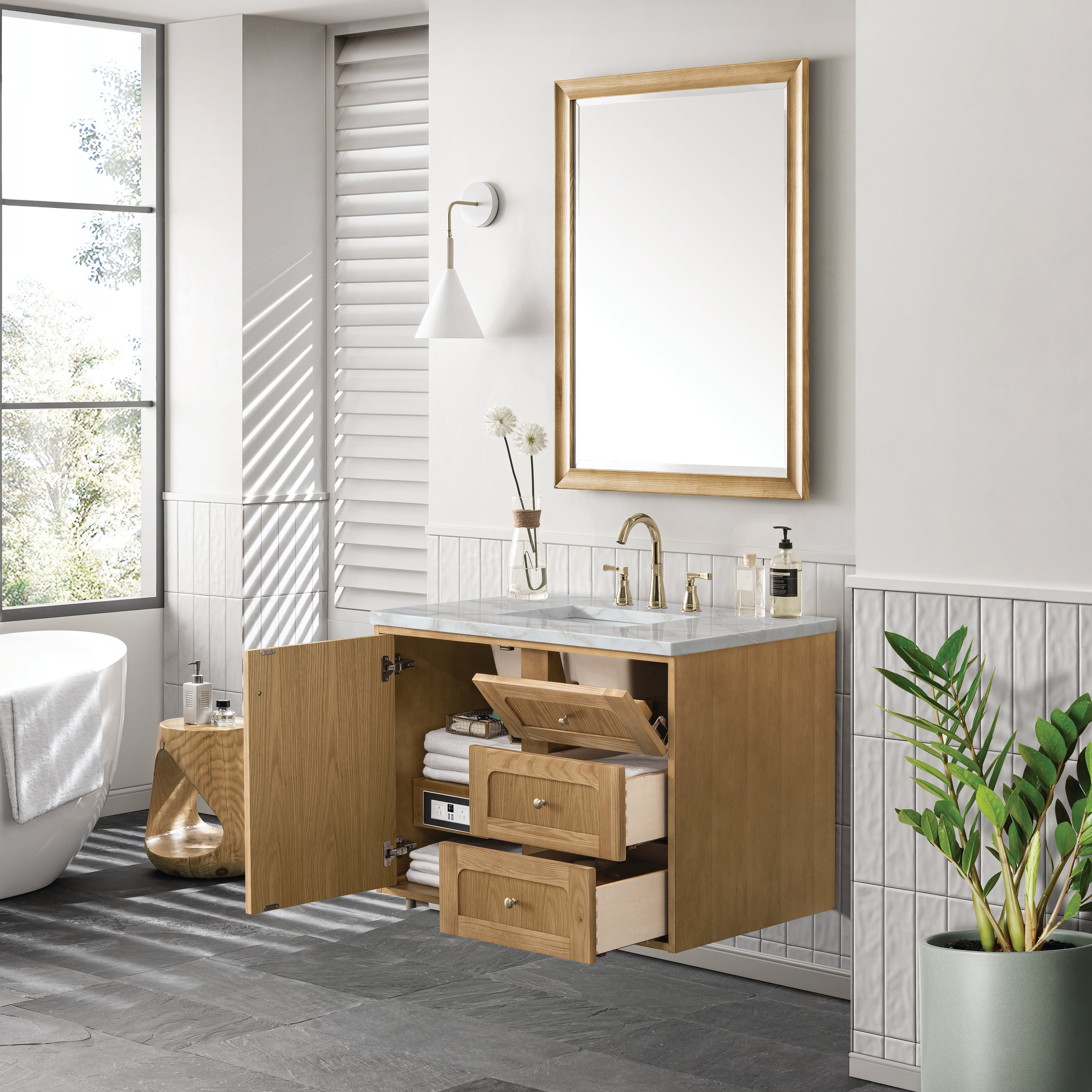 James Martin Laurent 36" Single Vanity in Light Natural Oak with 3cm Countertop