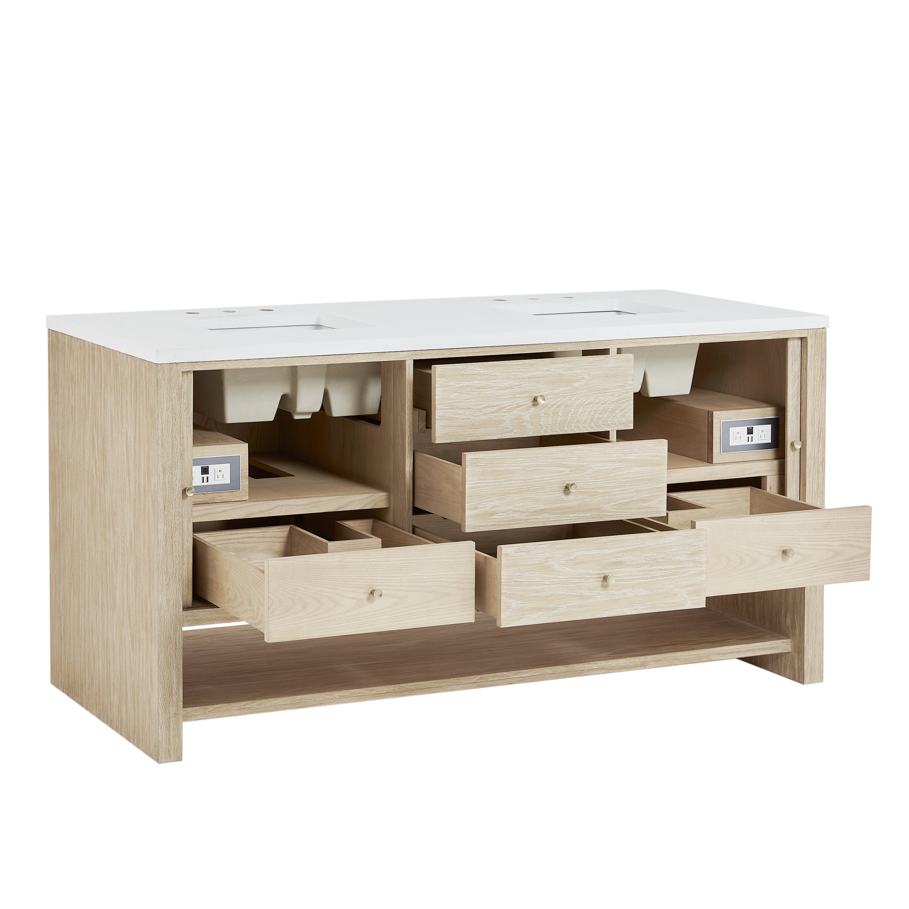 James Martin Marigot 72" Double Vanity in Sunwashed Oak with 3cm Countertop and FreePower Wireless Charger