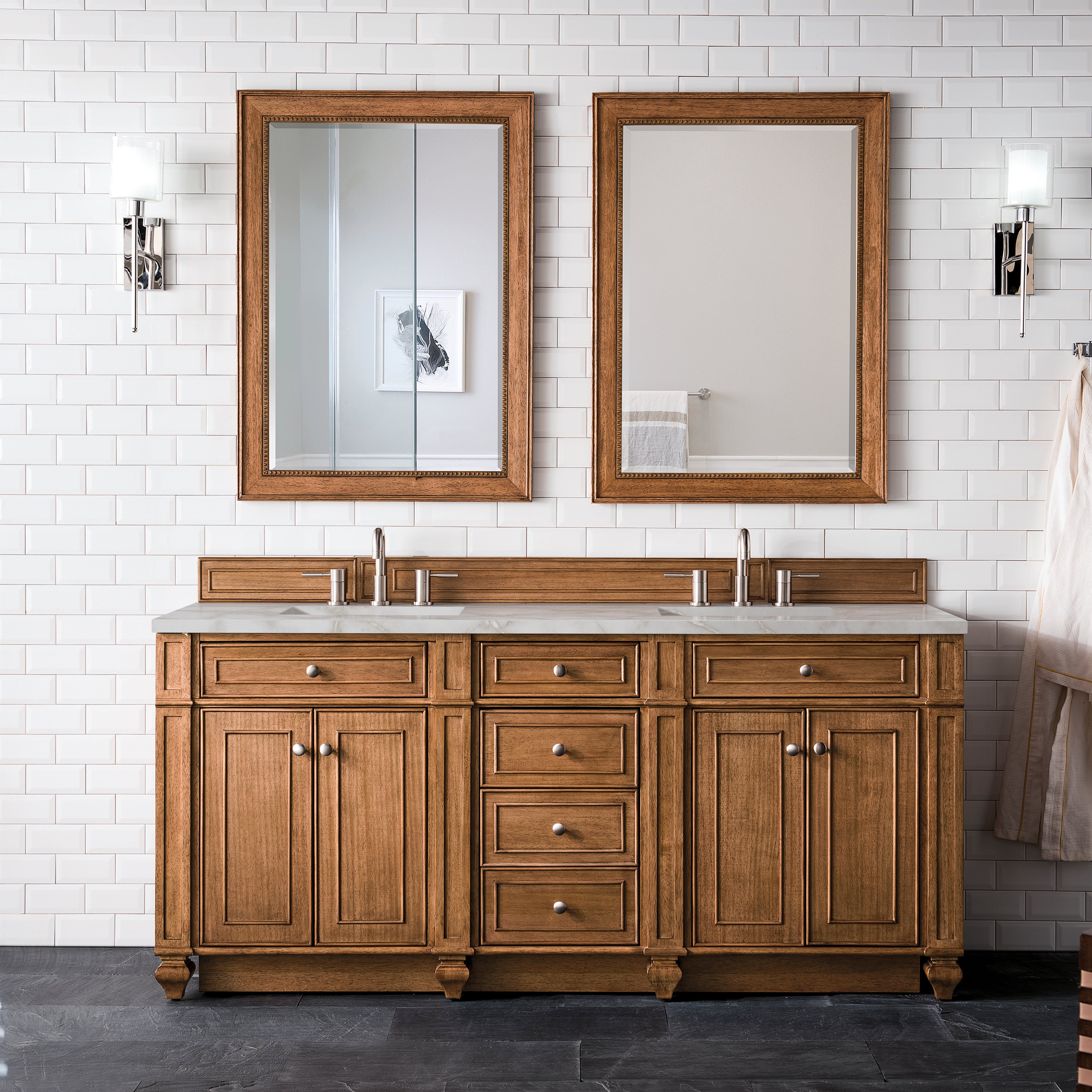 James Martin Bristol 72" Double Vanity in Saddle Brown with 3cm Countertop and FreePower Wireless Charger