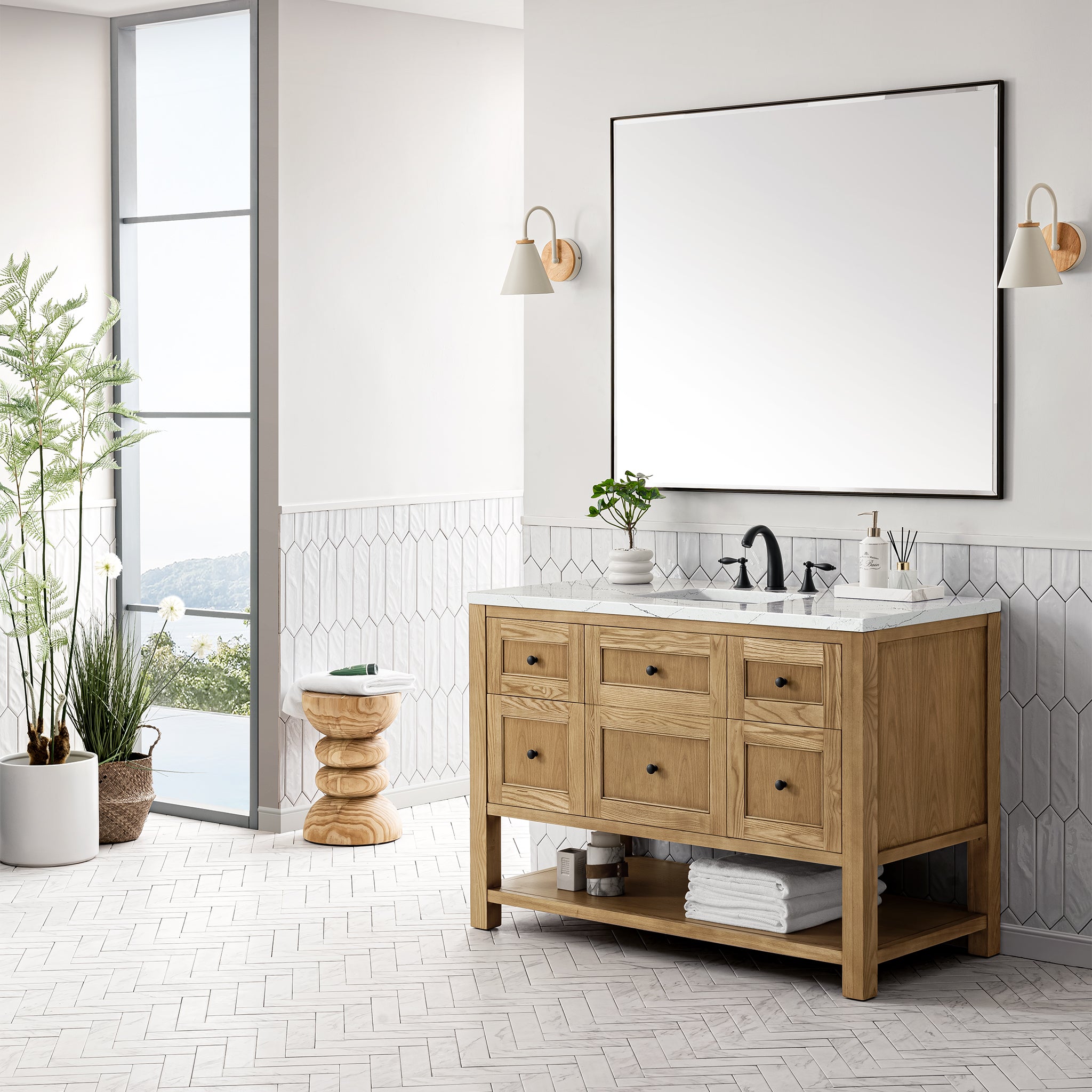 James Martin Breckenridge 48" Single Vanity in Light Natural Oak with 3cm Countertop and FreePower Wireless Charger