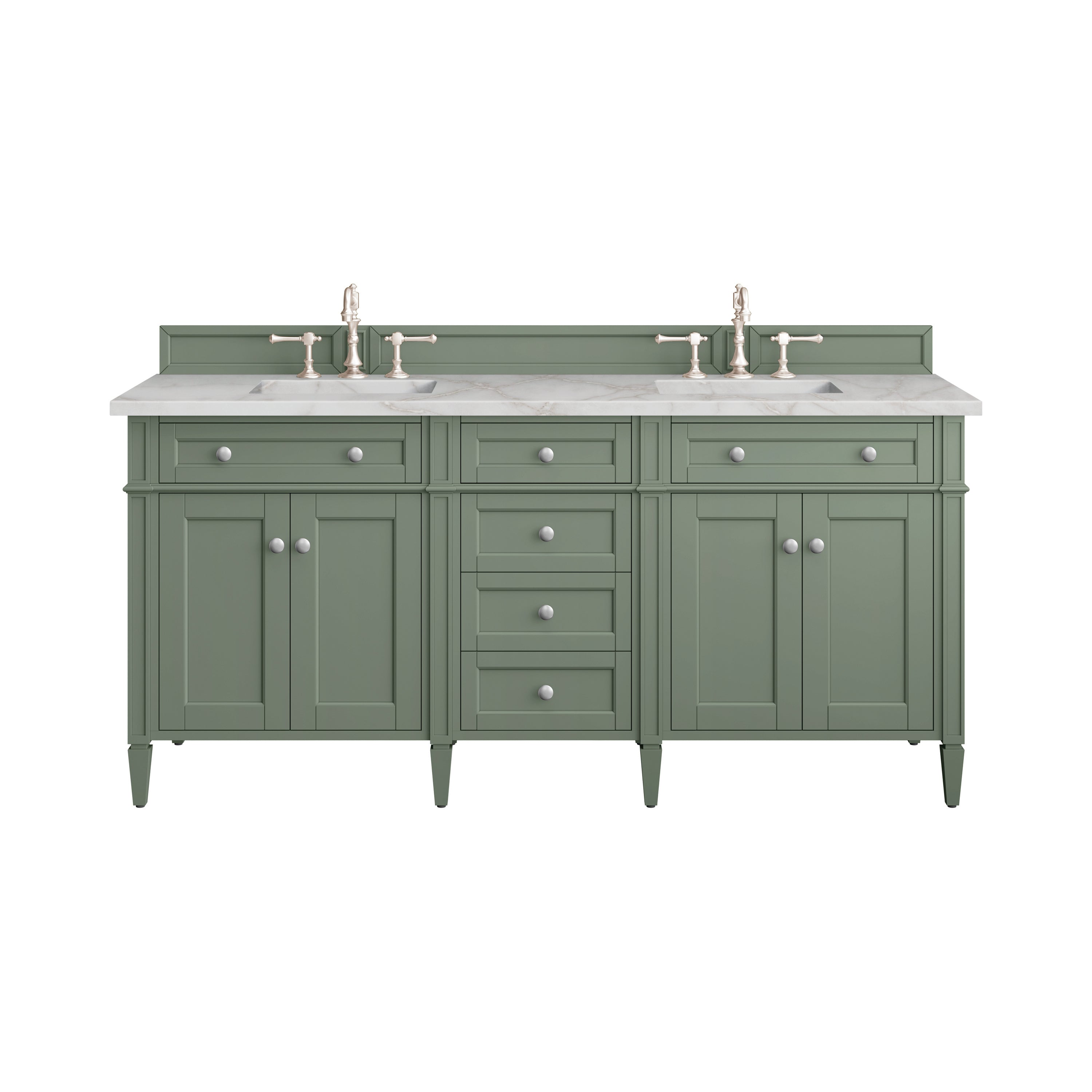 James Martin Brittany 72" Double Vanity in Smokey Celadon with 3cm Countertop and FreePower Wireless Charger