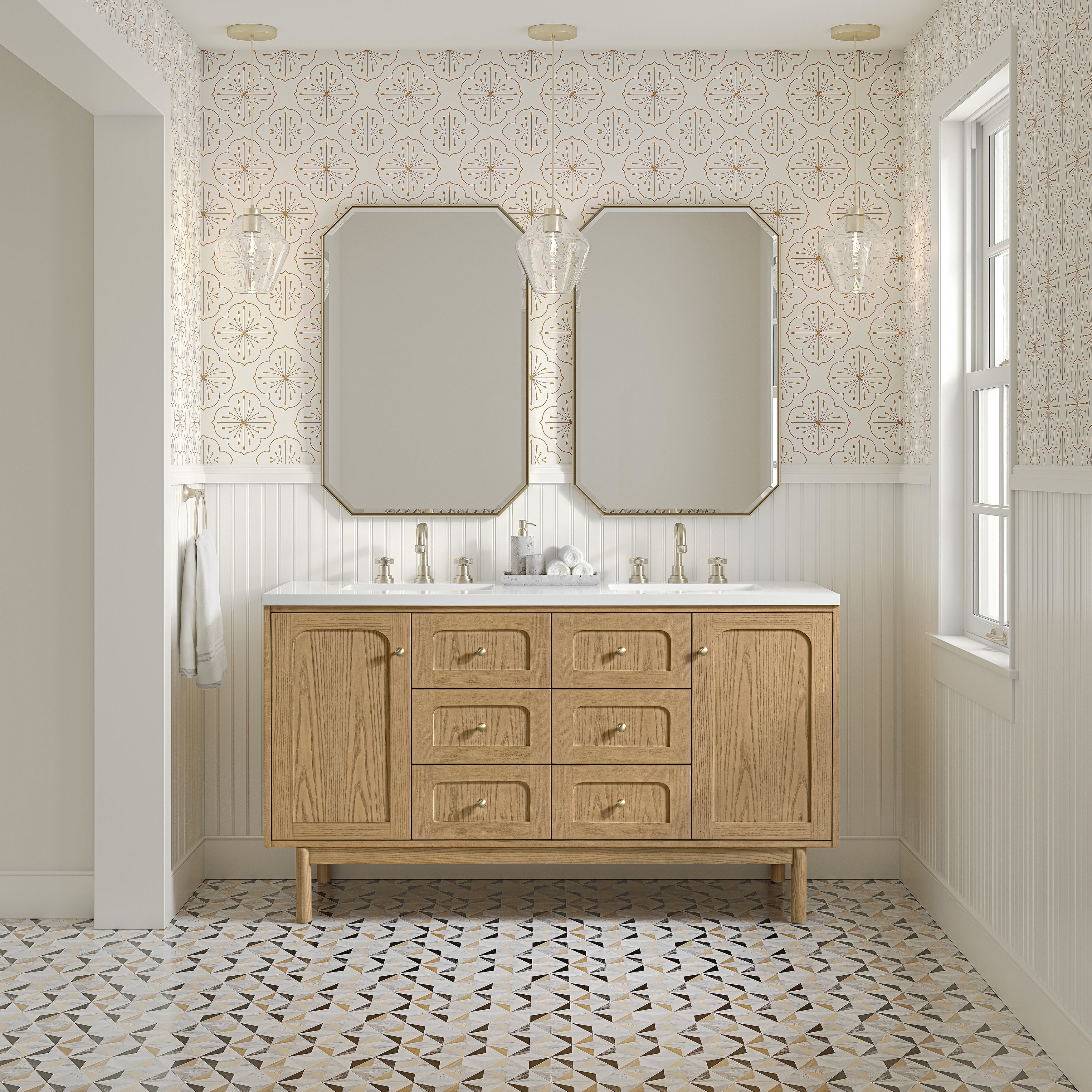 James Martin Laurent 60" Double Vanity in Light Natural Oak with 3cm Countertop