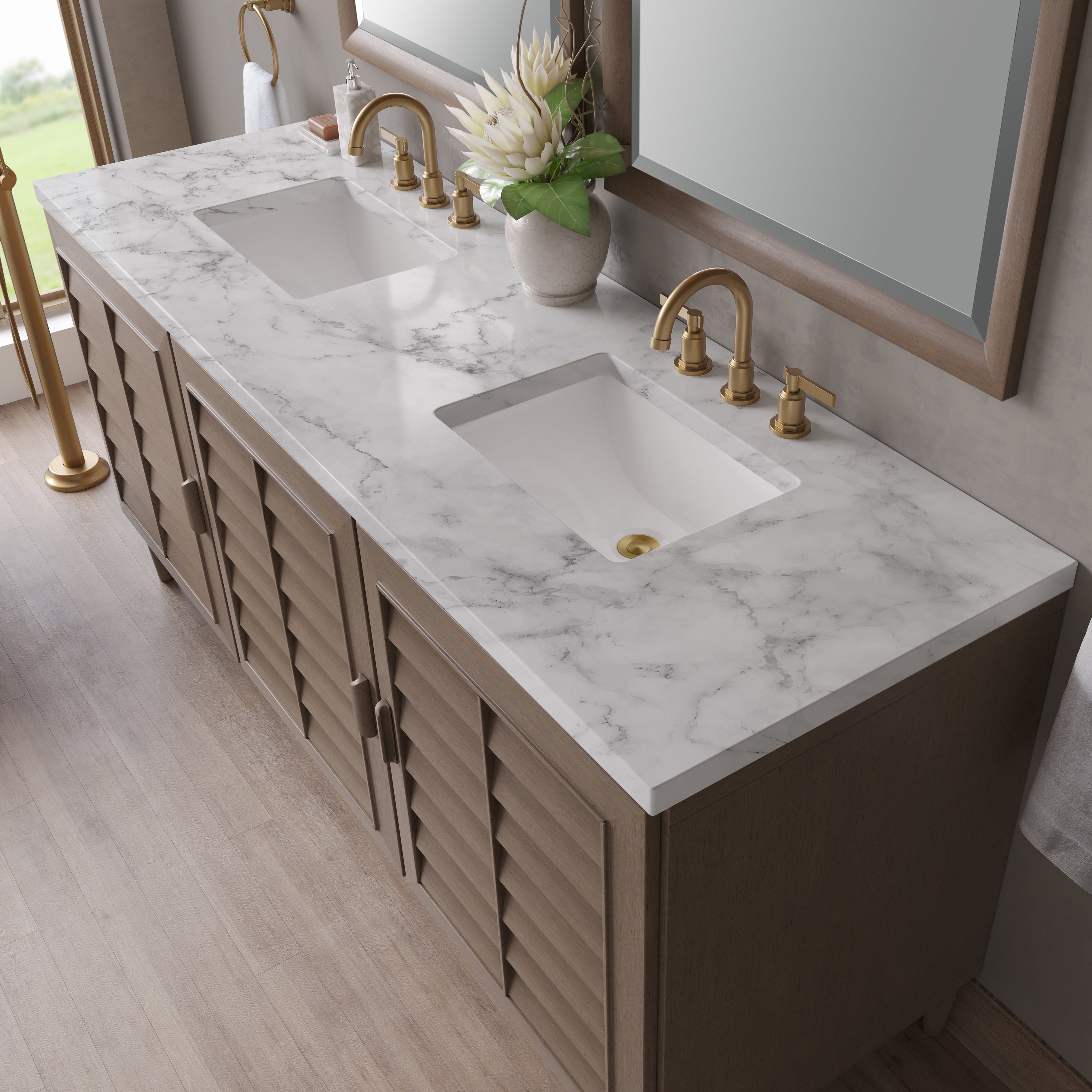 James Martin Portland 72" Double Vanity in Whitewashed Walnut with 3cm Countertop