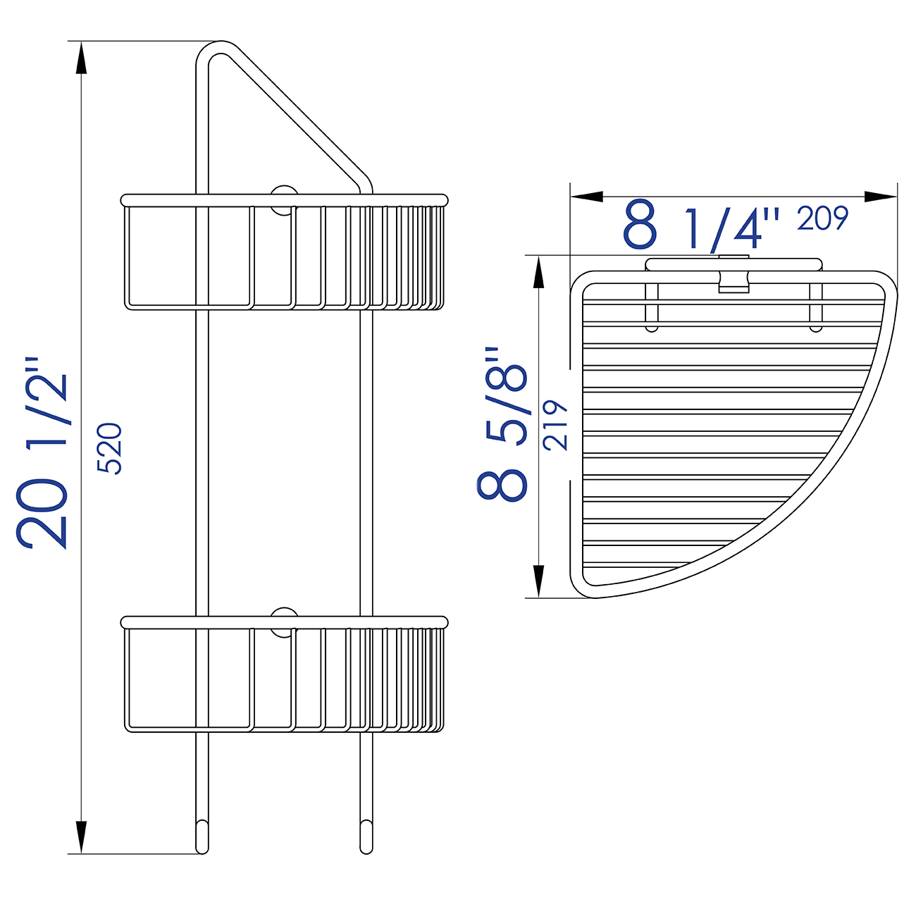 ALFI brand  AB9532 Polished Chrome Corner Mounted Double Basket Shower Shelf Bathroom Accessory