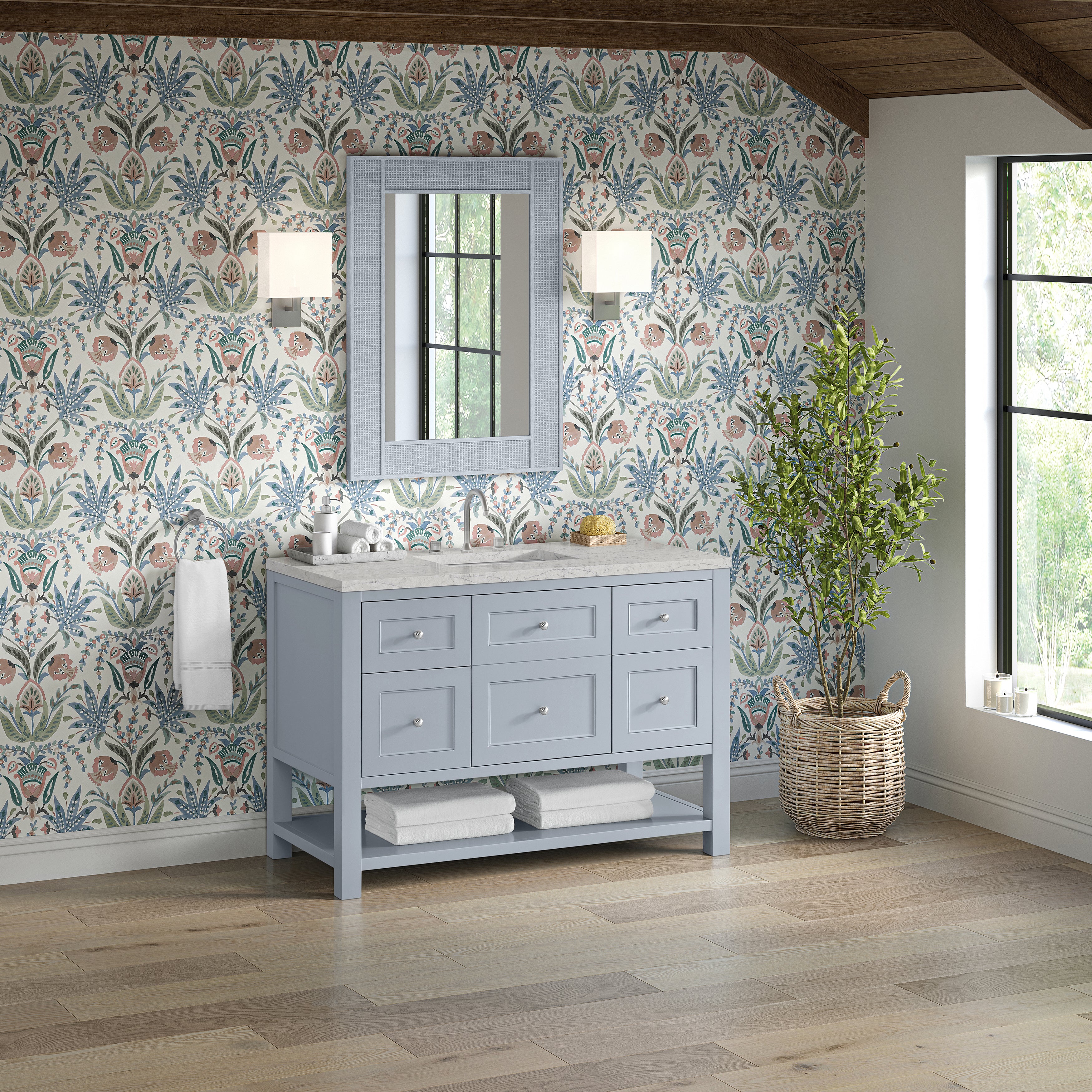 James Martin Breckenridge 48" Single Vanity in Serenity Blue with 3cm Countertop and FreePower Wireless Charger