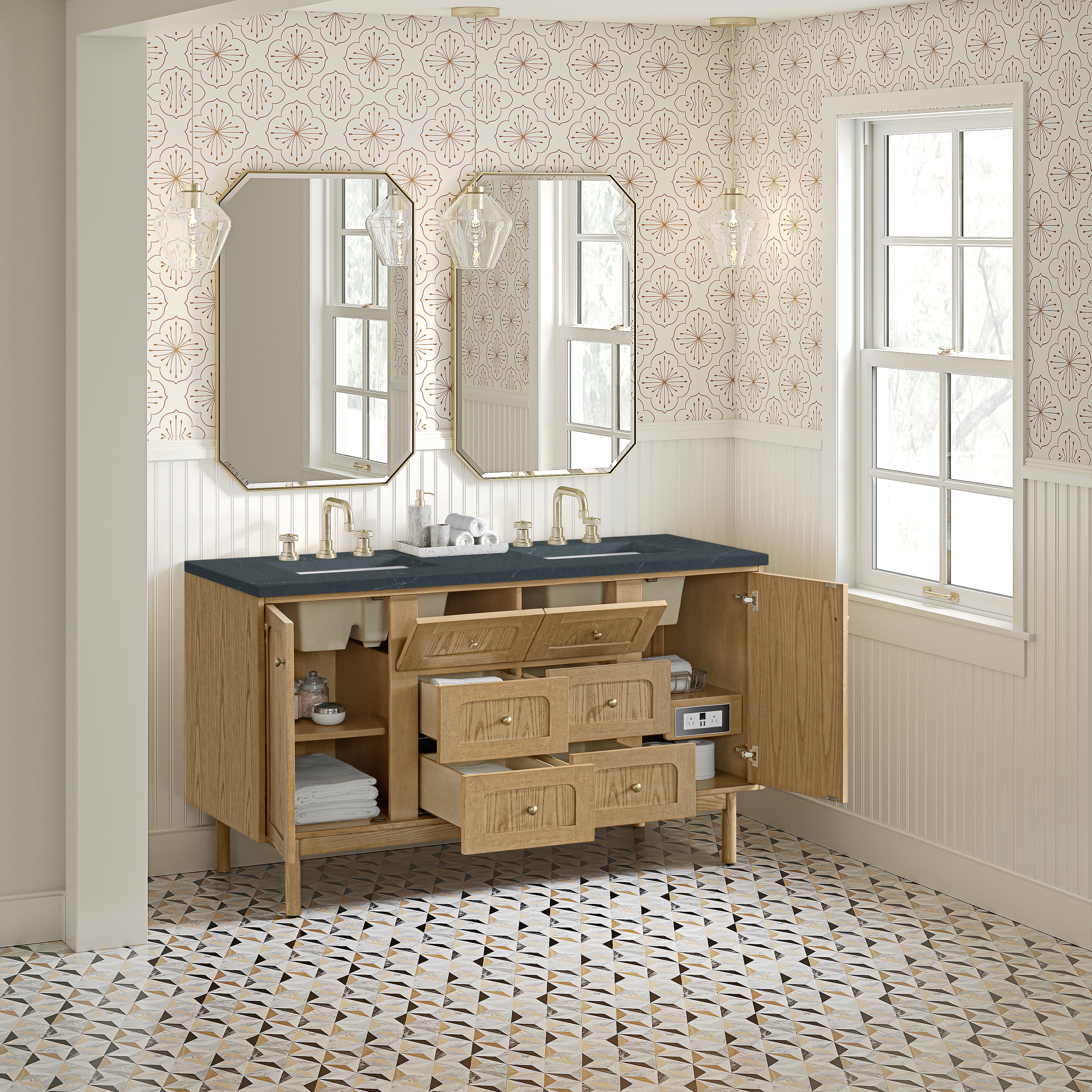 James Martin Laurent 60" Double Vanity in Light Natural Oak with 3cm Countertop