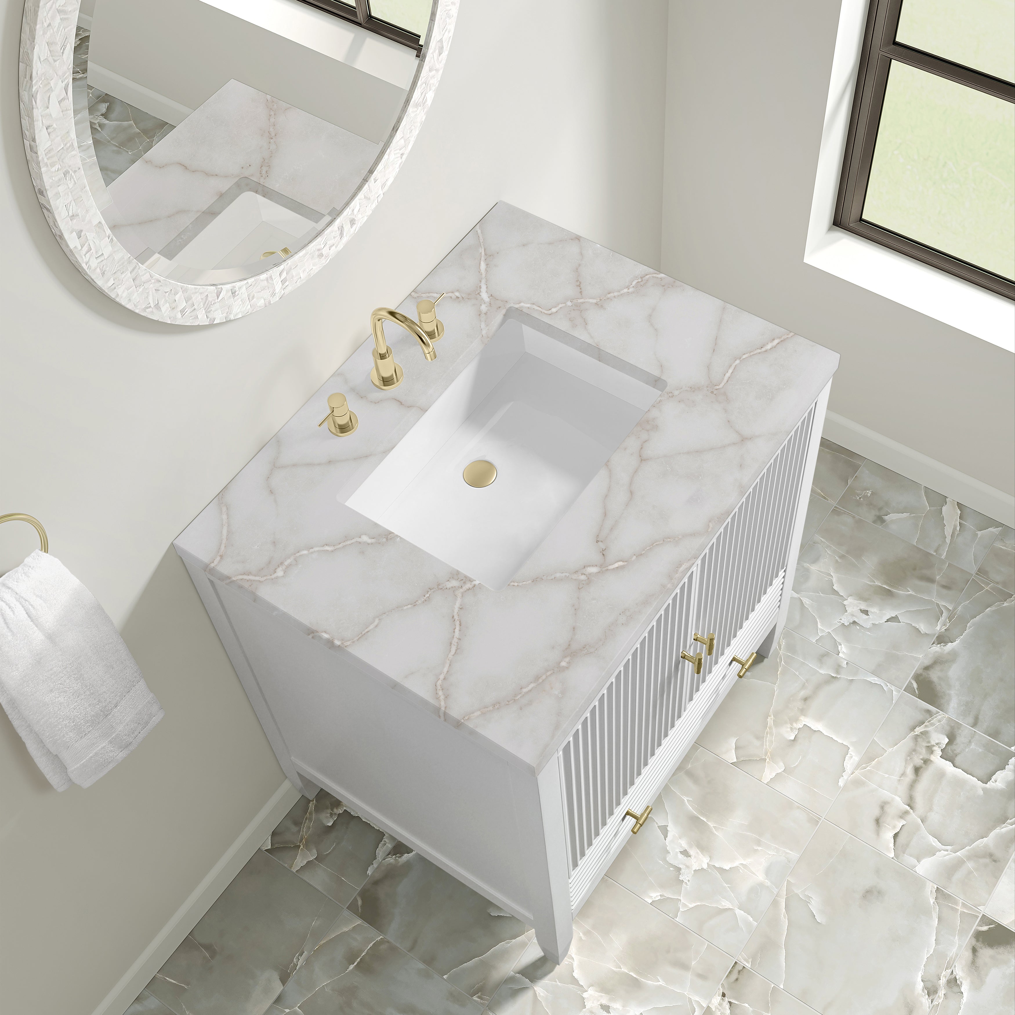 James Martin Myrrin 30" Single Vanity in Bright White with 3cm Countertop