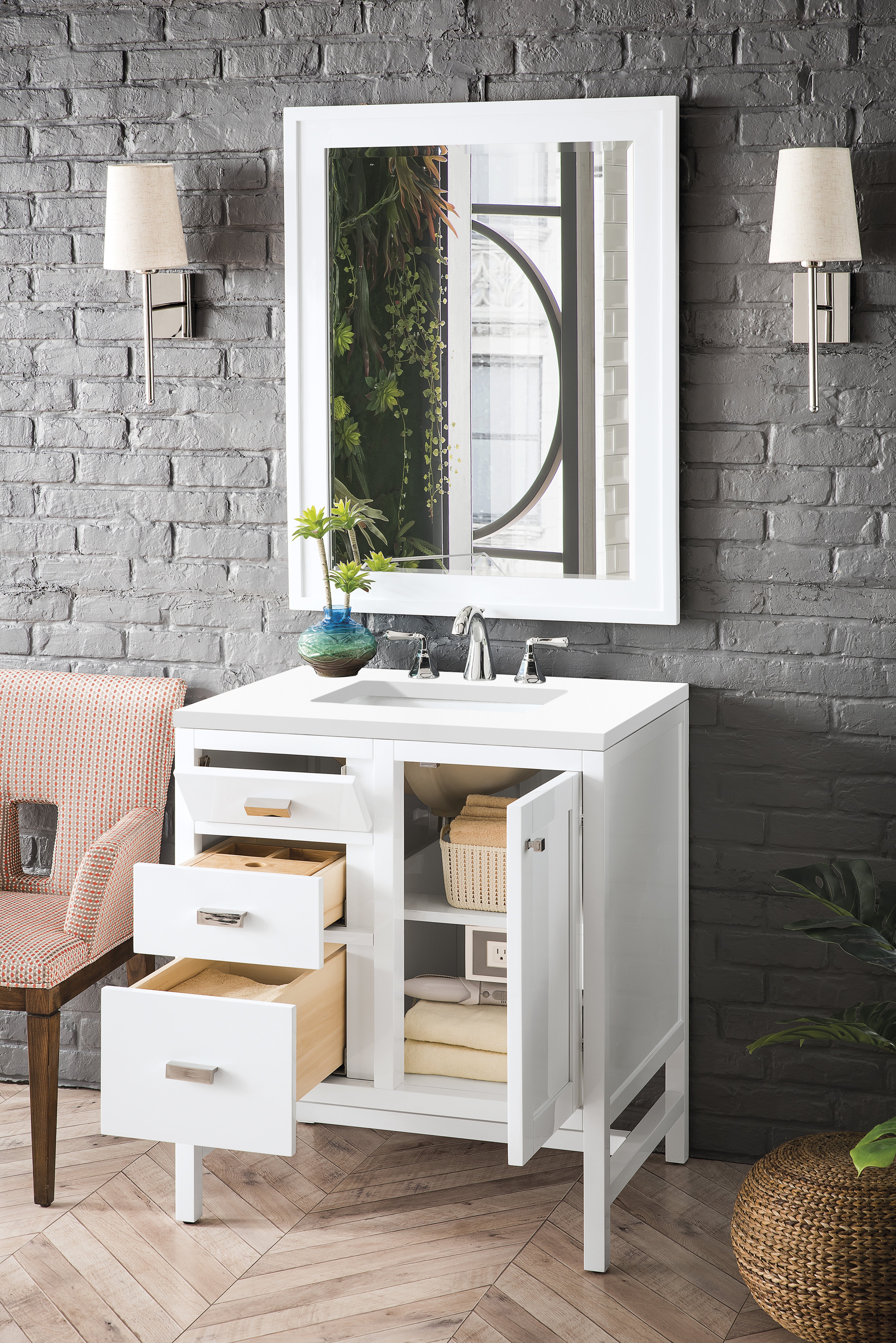 James Martin Addison 30" Single Vanity in Glossy White with 3cm Countertop