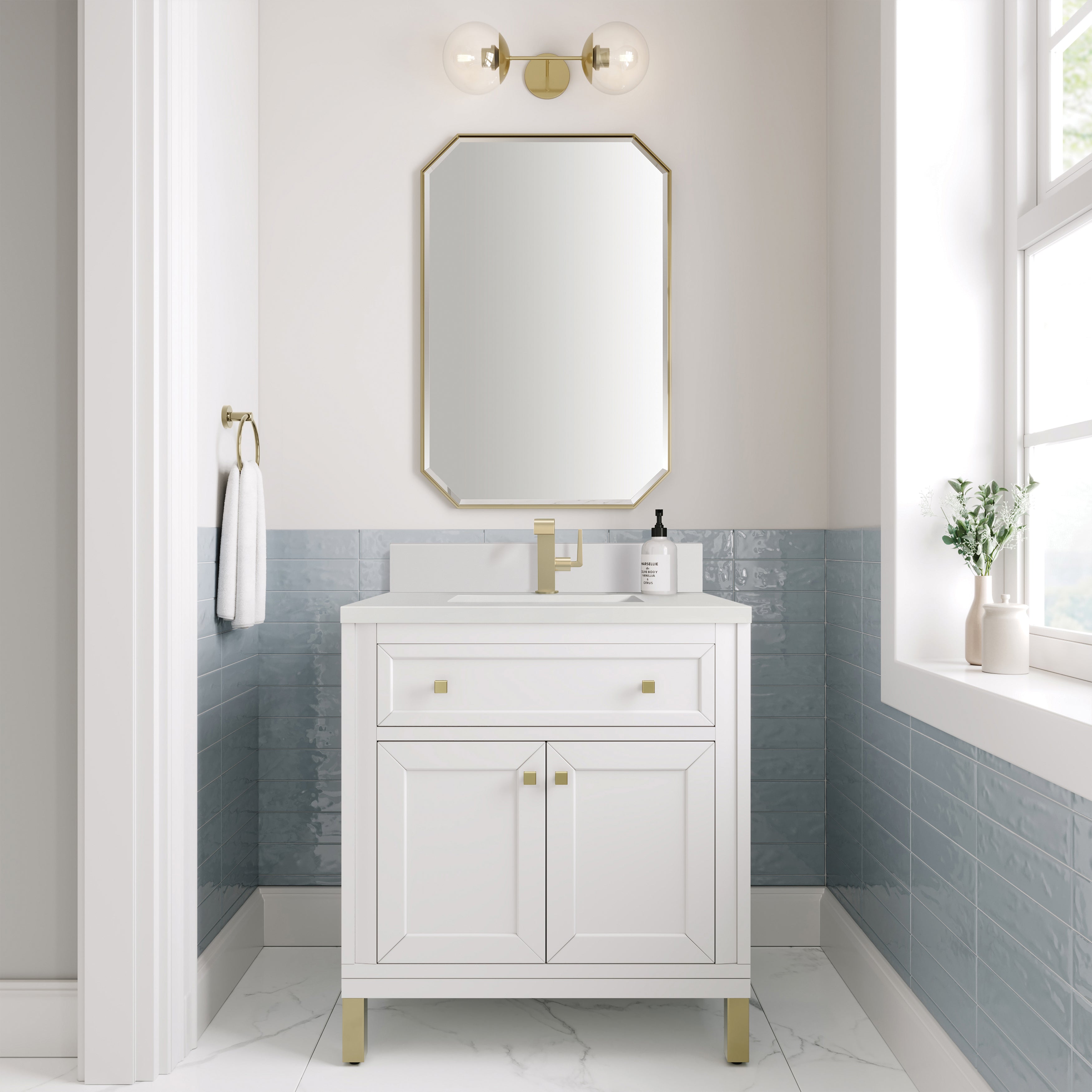 James Martin Chicago 30" Single Vanity in Glossy White with 3cm Countertop