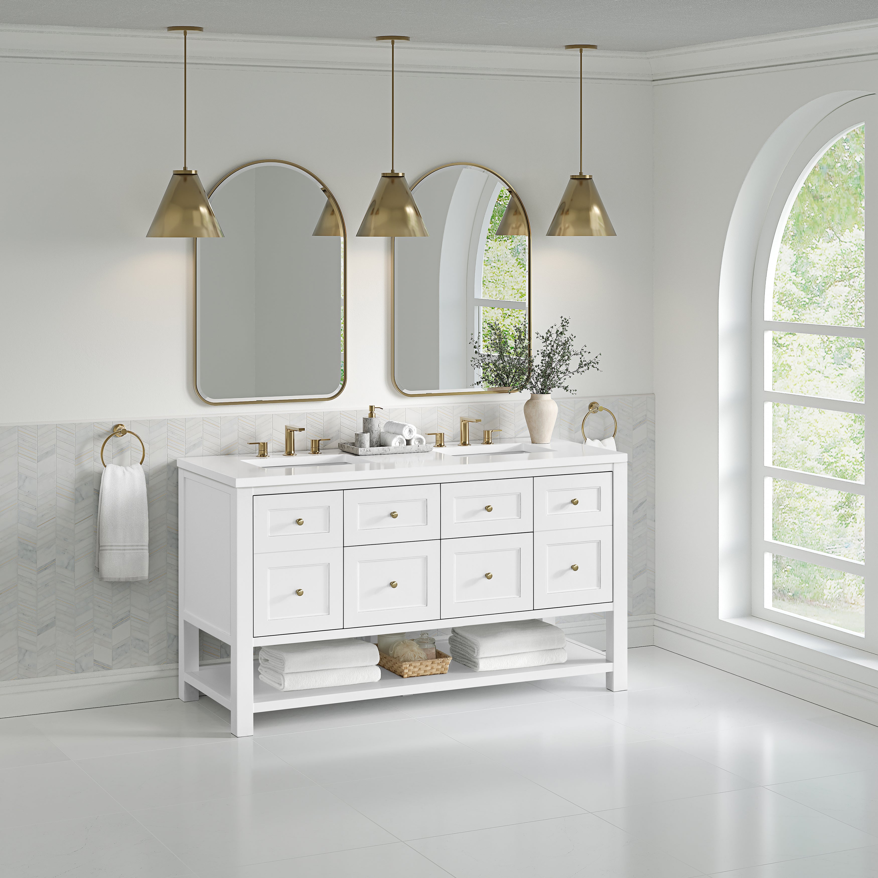James Martin Breckenridge 60" Double Vanity in Bright White with 3cm Countertop