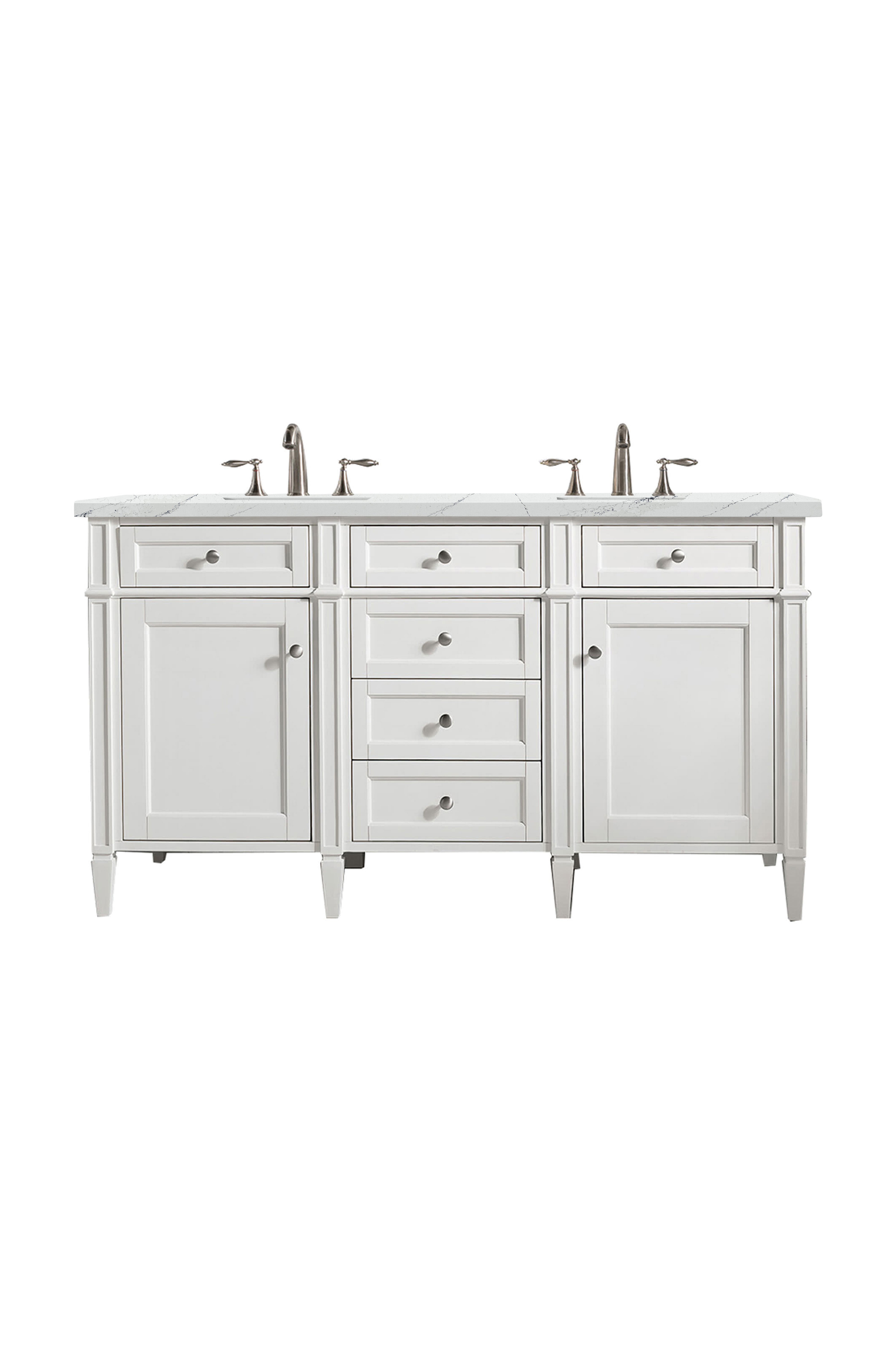 James Martin Brittany 60" Double Vanity in Bright White with 3cm Countertop