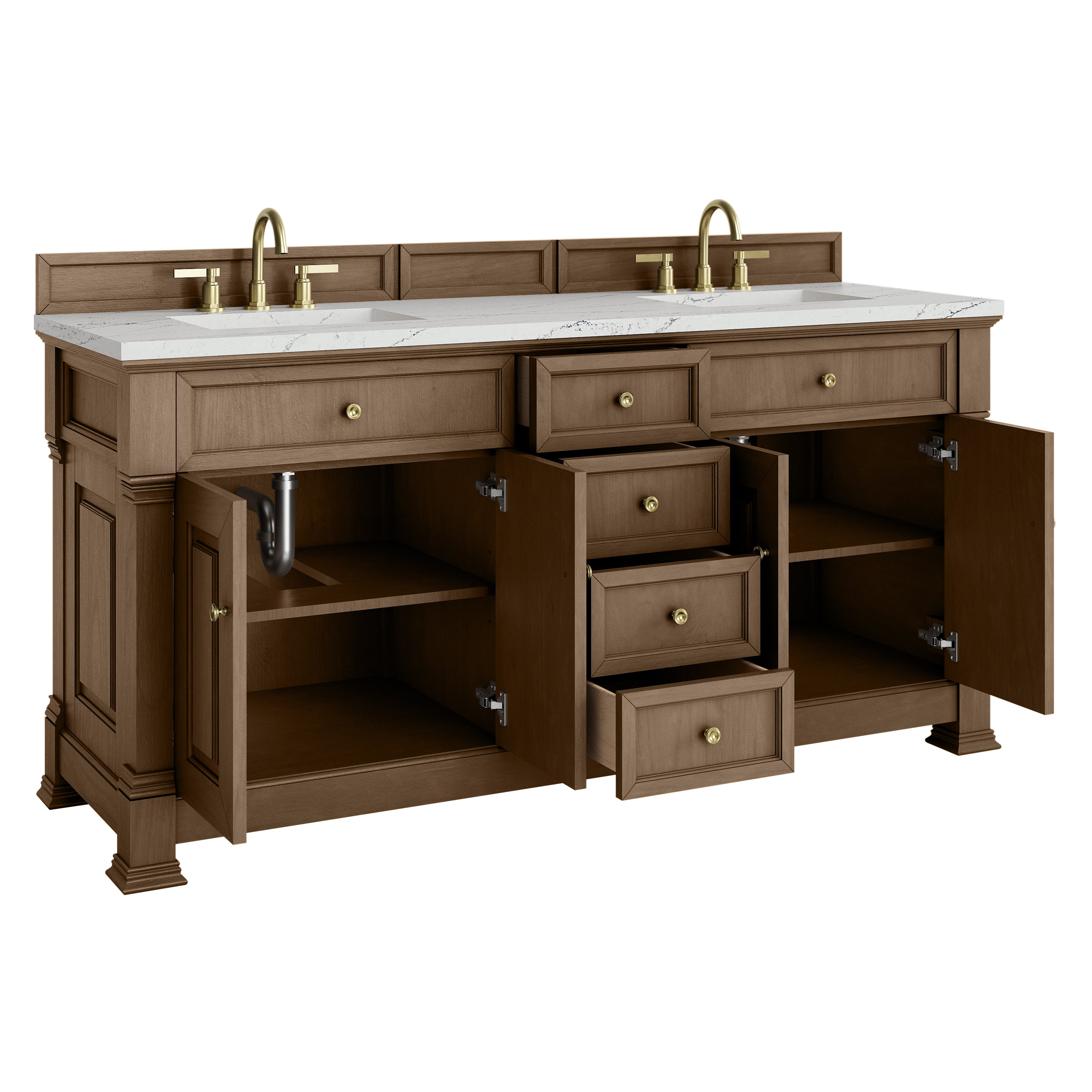 James Martin Brookfield 72" Double Vanity in Pecan with 3cm Countertop
