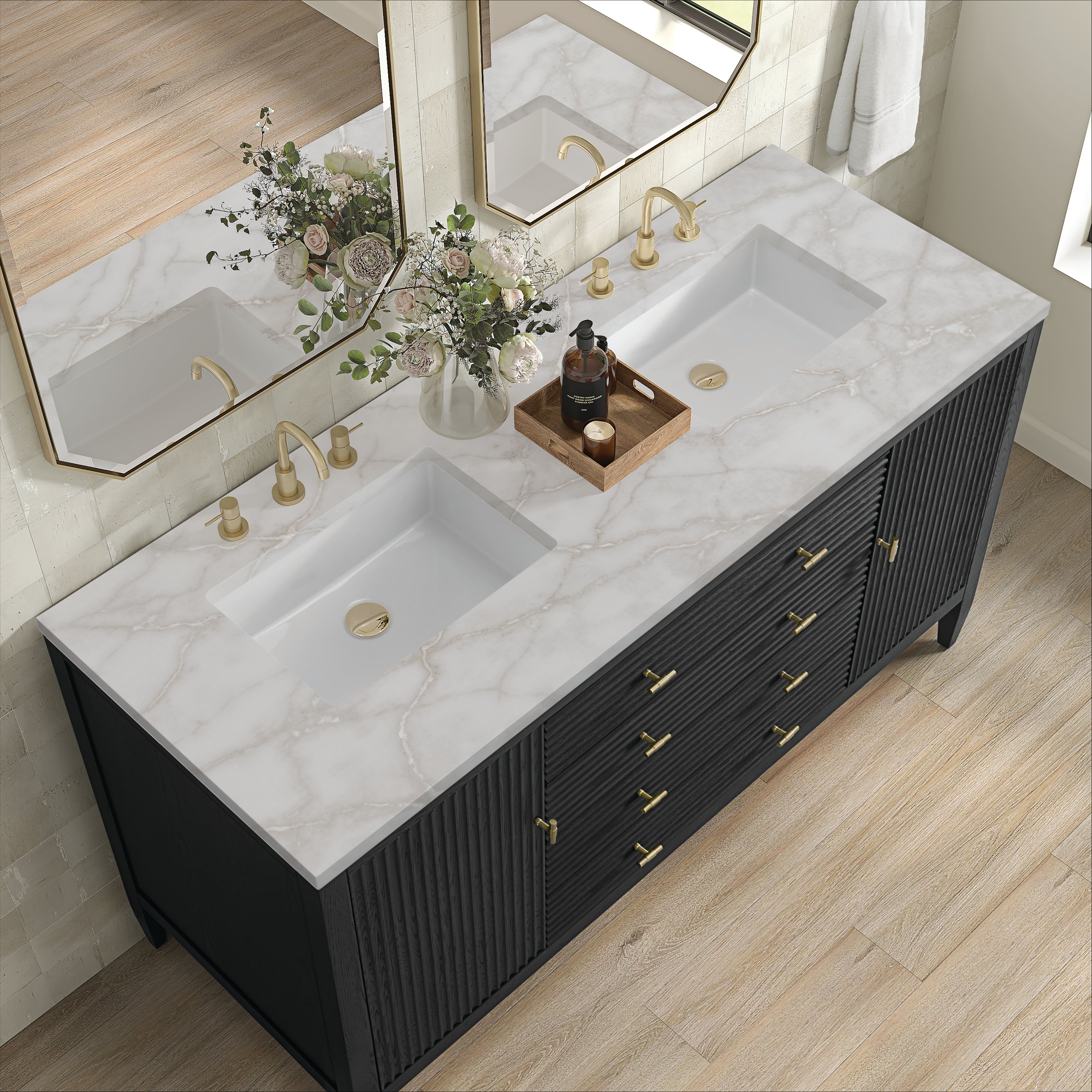 James Martin Myrrin 60" Double Vanity in Carbon Oak with 3cm Countertop