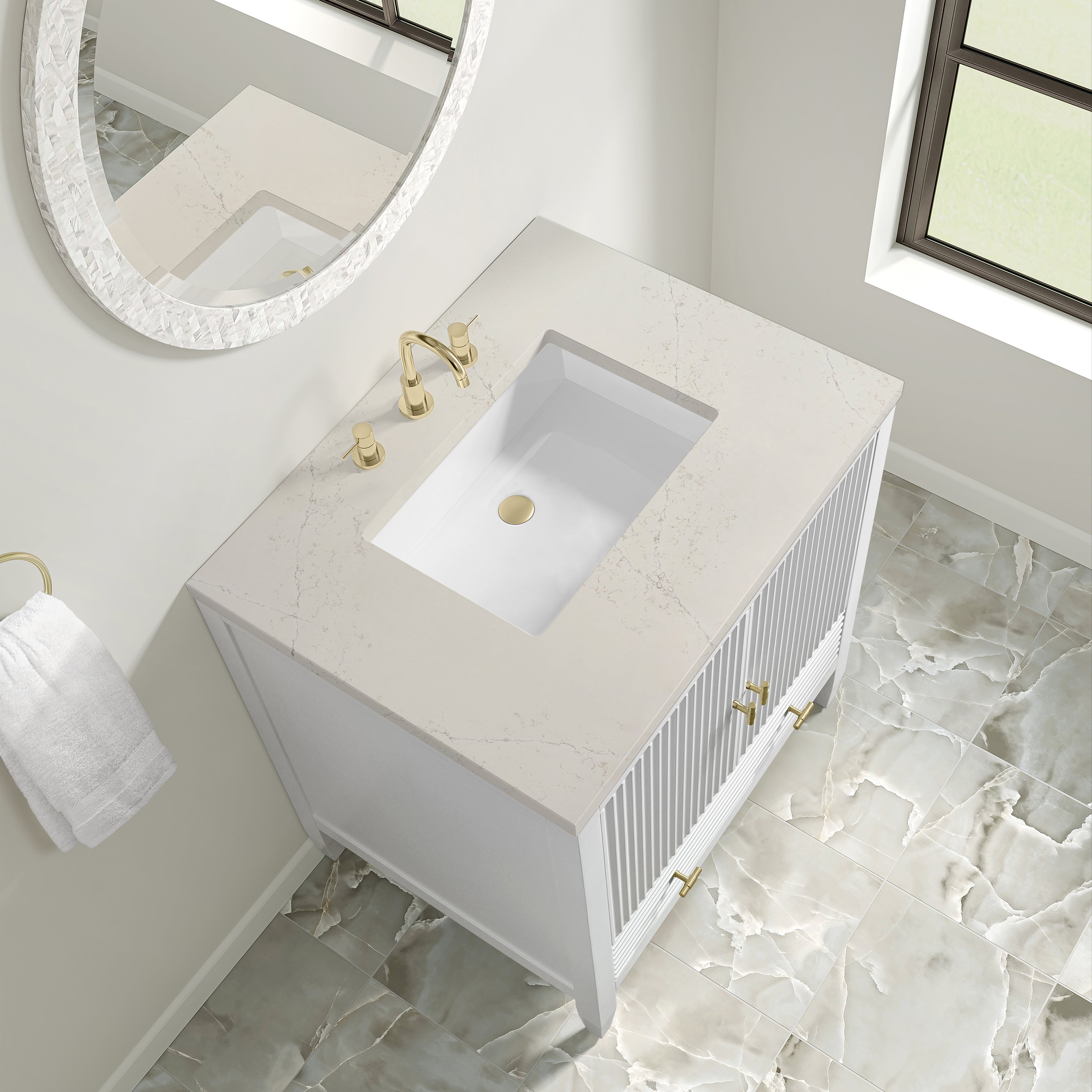 James Martin Myrrin 30" Single Vanity in Bright White with 3cm Countertop
