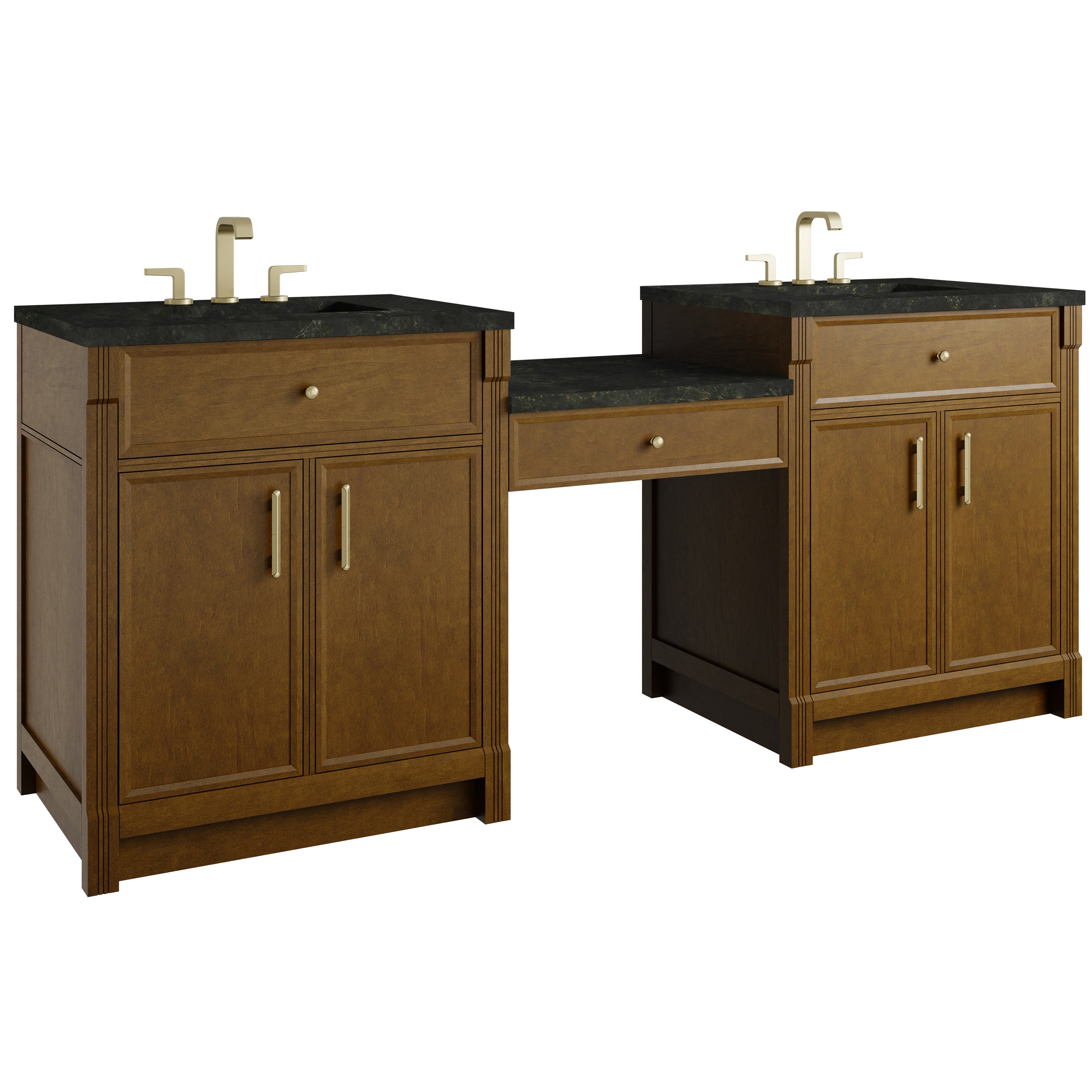 James Martin Bellshire 84" Dual Vanity Set with 24" Make-Up Counter in Honey Oak with 3cm Countertop