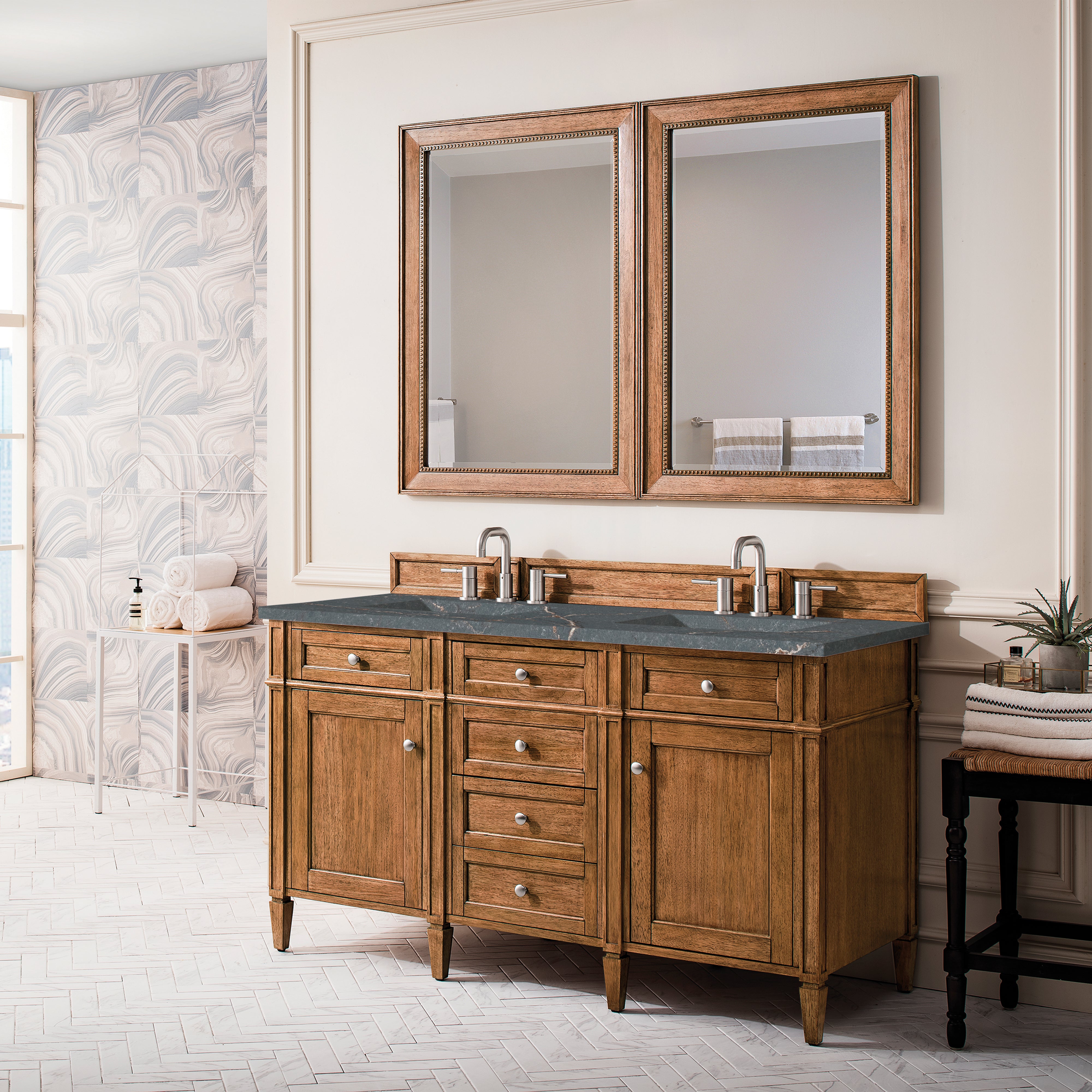 James Martin Brittany 60" Double Vanity in Saddle Brown with 3cm Countertop