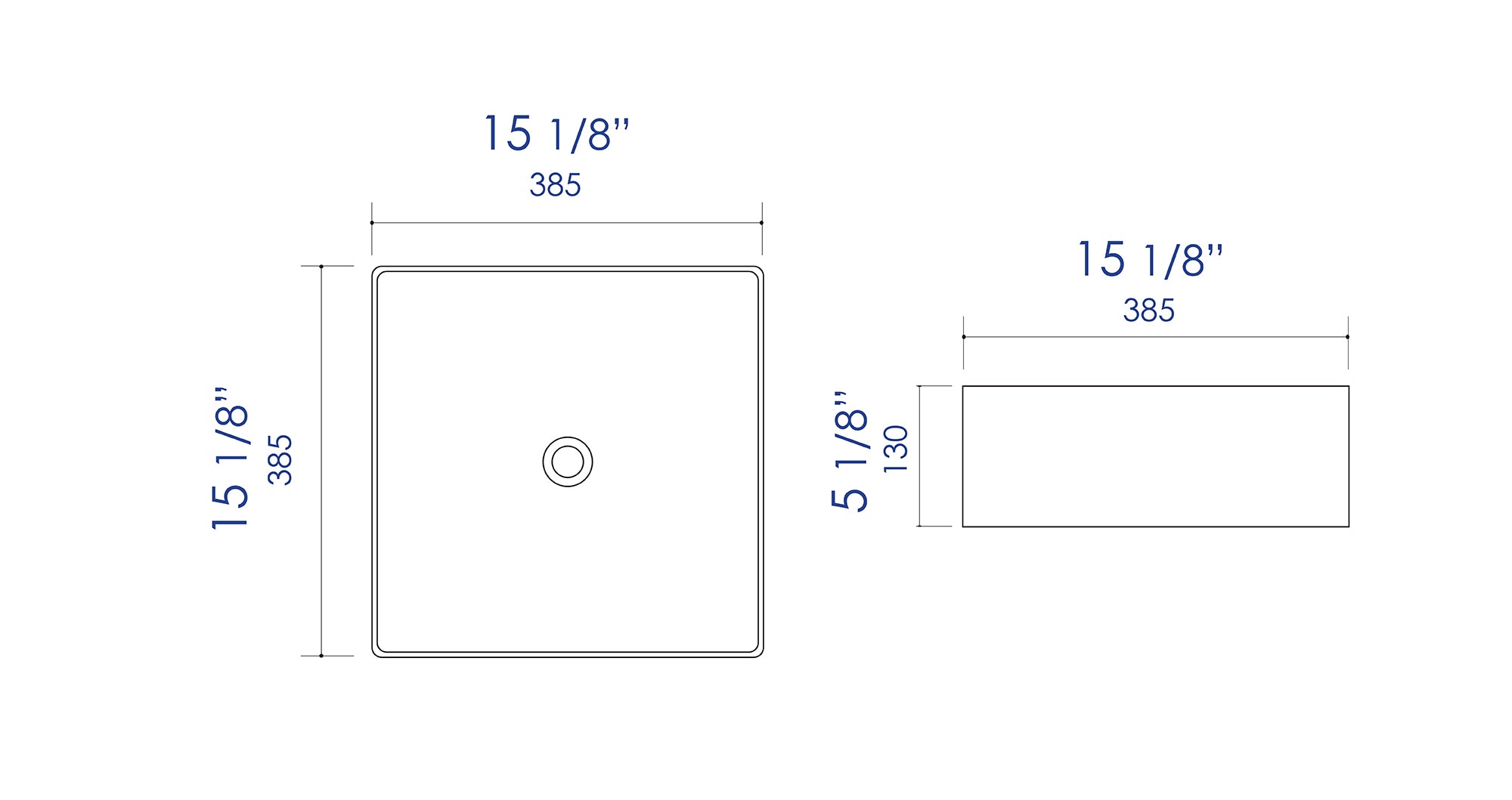 ALFI brand ABC903 16" Modern Square Above Mount Ceramic Sink