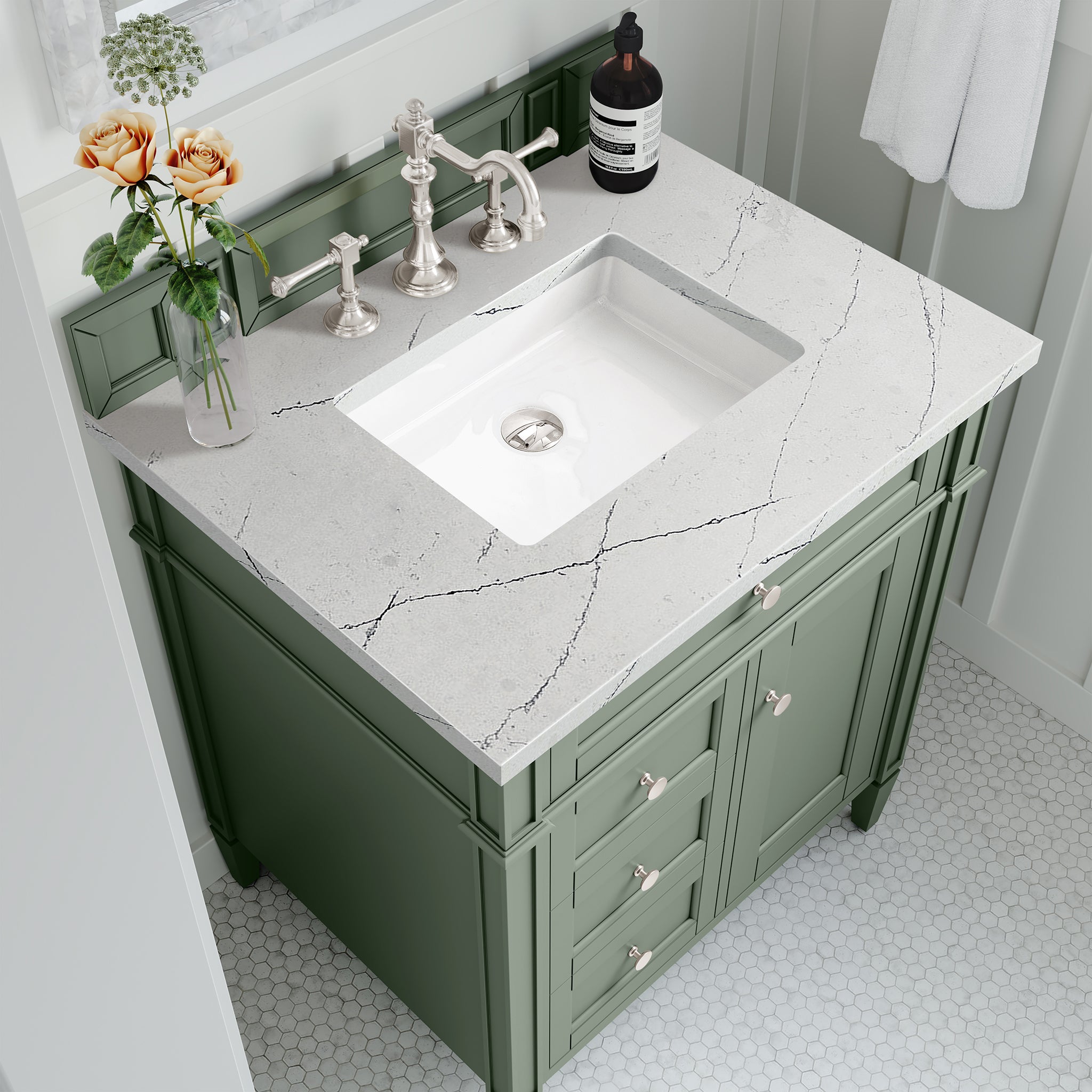 James Martin Brittany 30" Single Vanity in Smokey Celadon with 3cm Countertop
