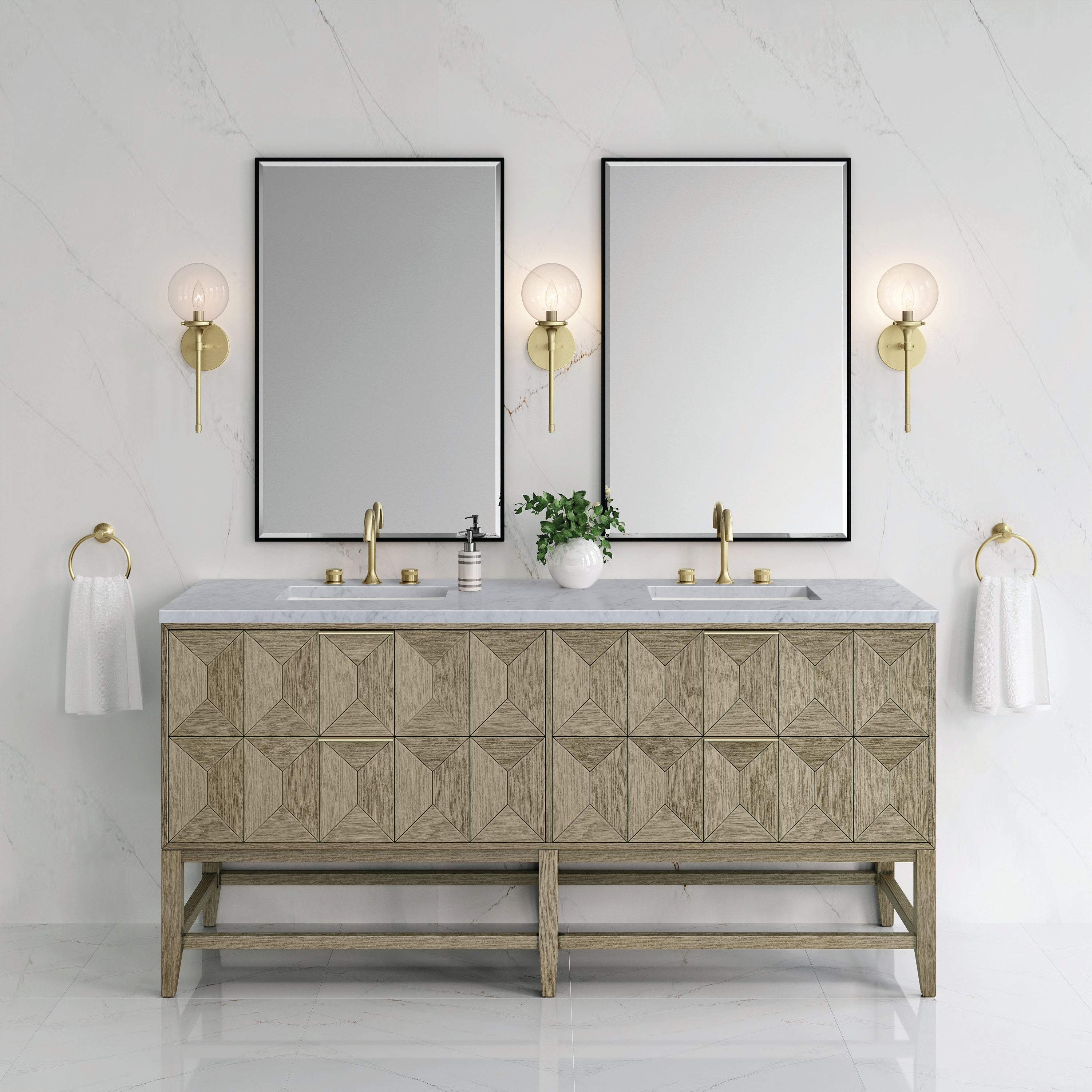 James Martin Emmeline 72" Double Vanity in Pebble Oak with 3cm Countertop