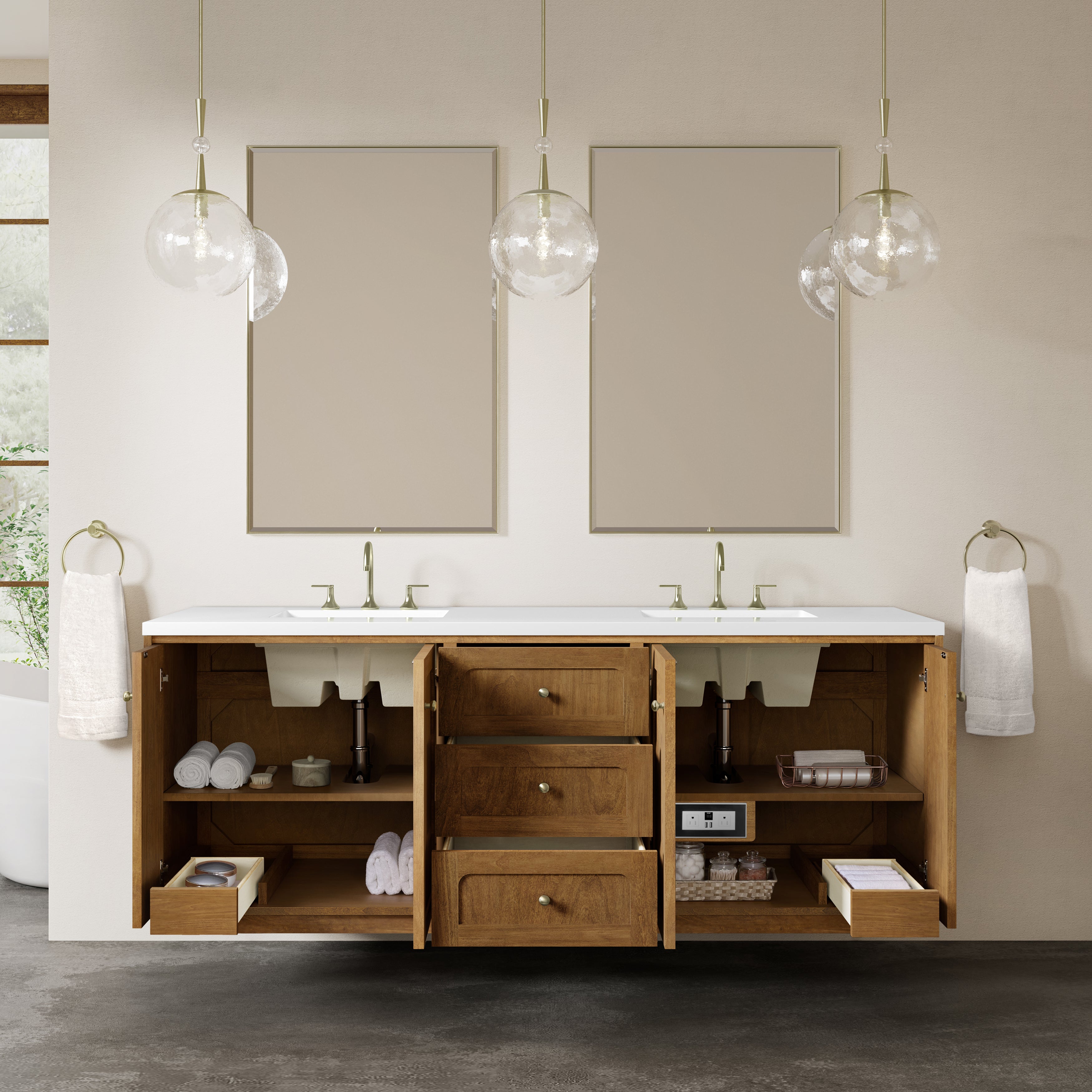 James Martin Laurent 72" Double Vanity in Honey Oak with 3cm Countertop
