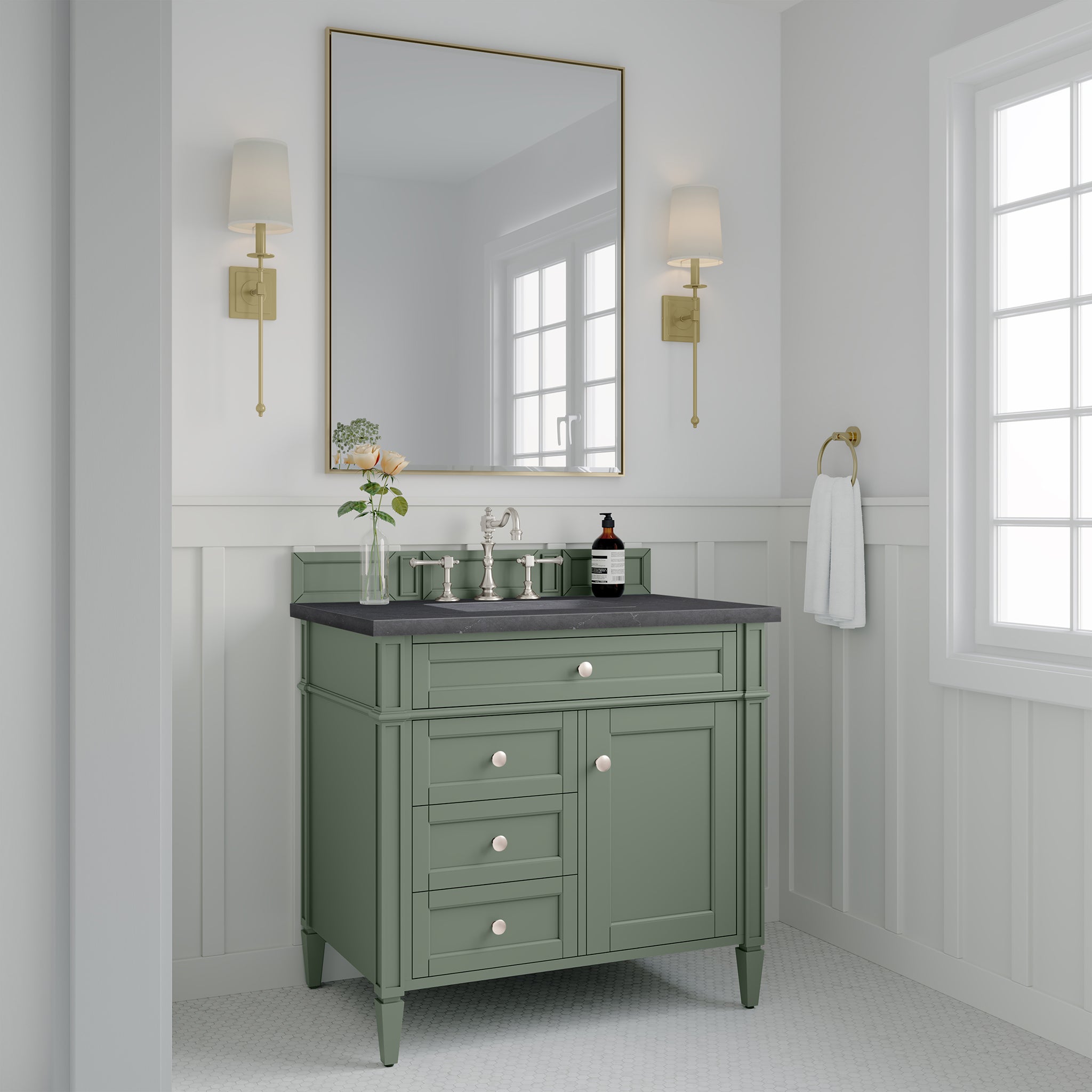 James Martin Brittany 36" Single Vanity in Smokey Celadon with 3cm Countertop
