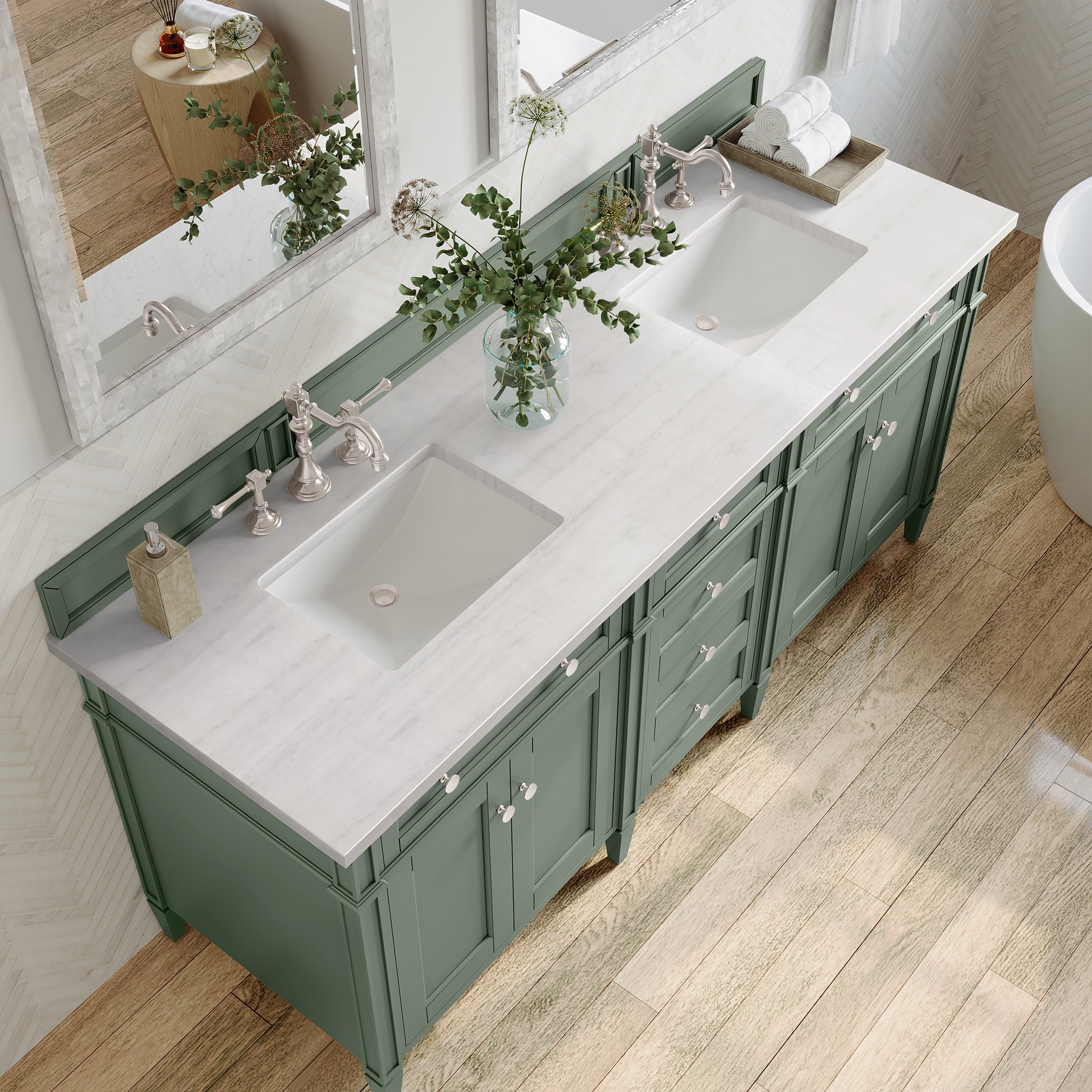 James Martin Brittany 72" Double Vanity in Smokey Celadon with 3cm Countertop