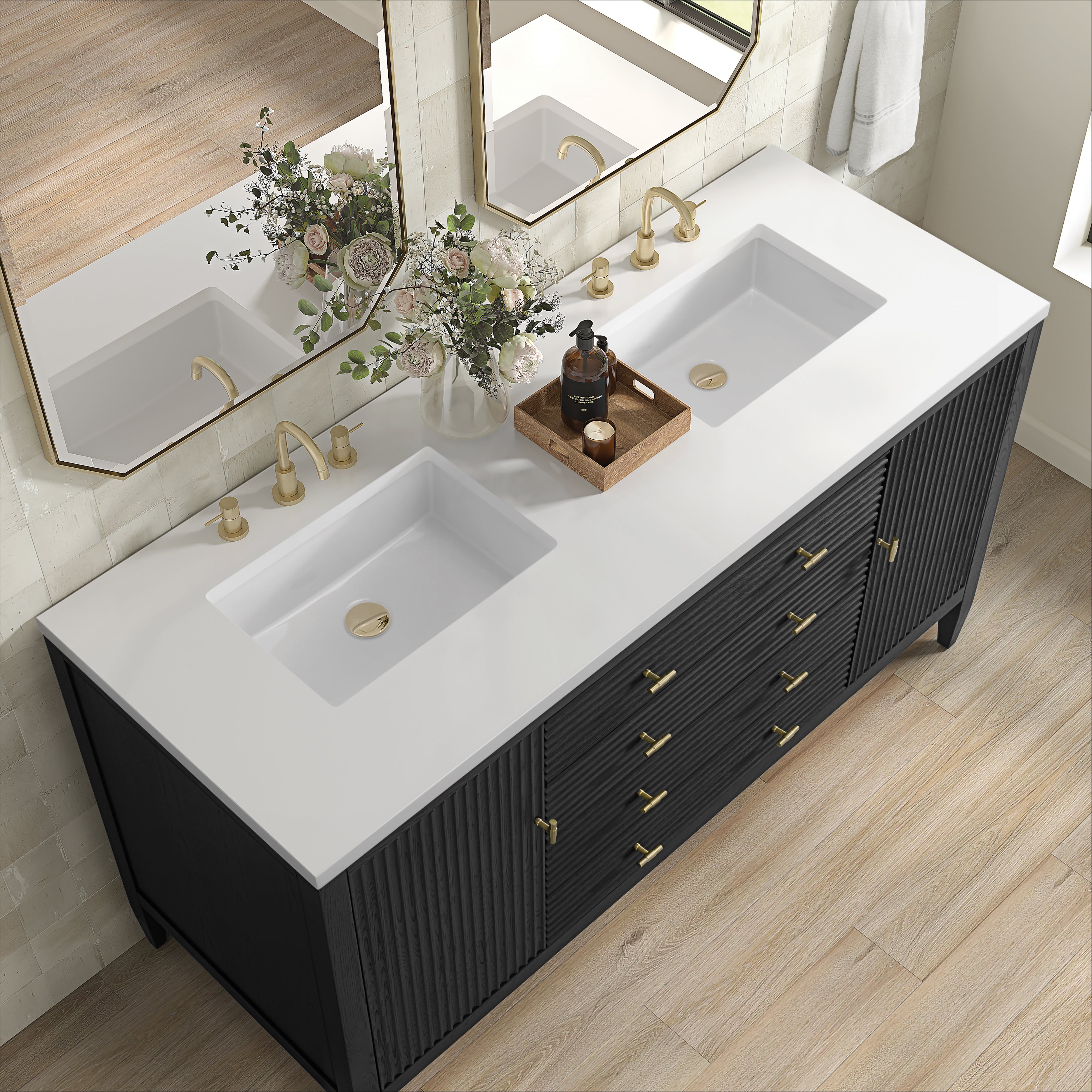 James Martin Myrrin 60" Double Vanity in Carbon Oak with 3cm Countertop