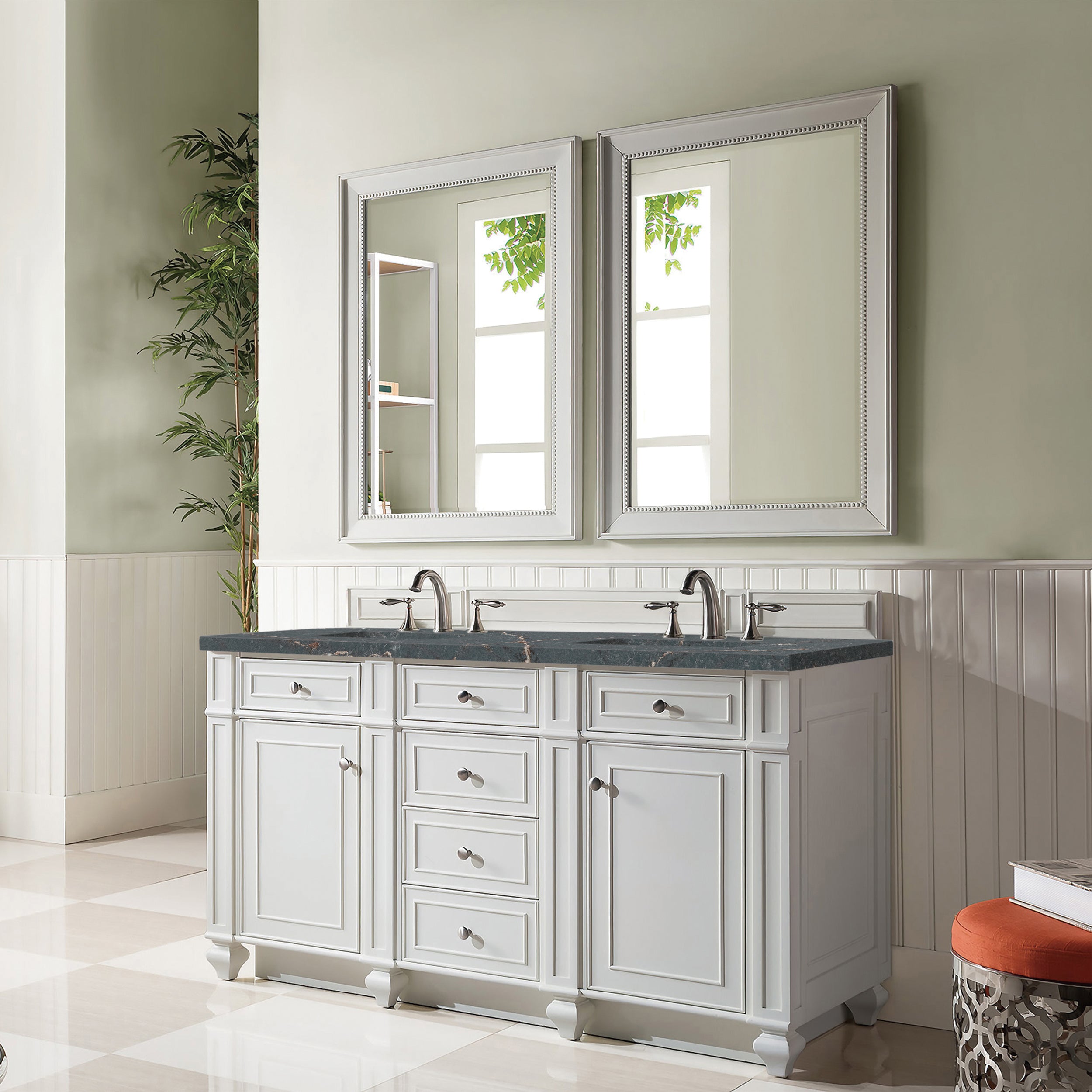 James Martin Bristol 60" Double Vanity in Bright White with 3cm Countertop and FreePower Wireless Charger