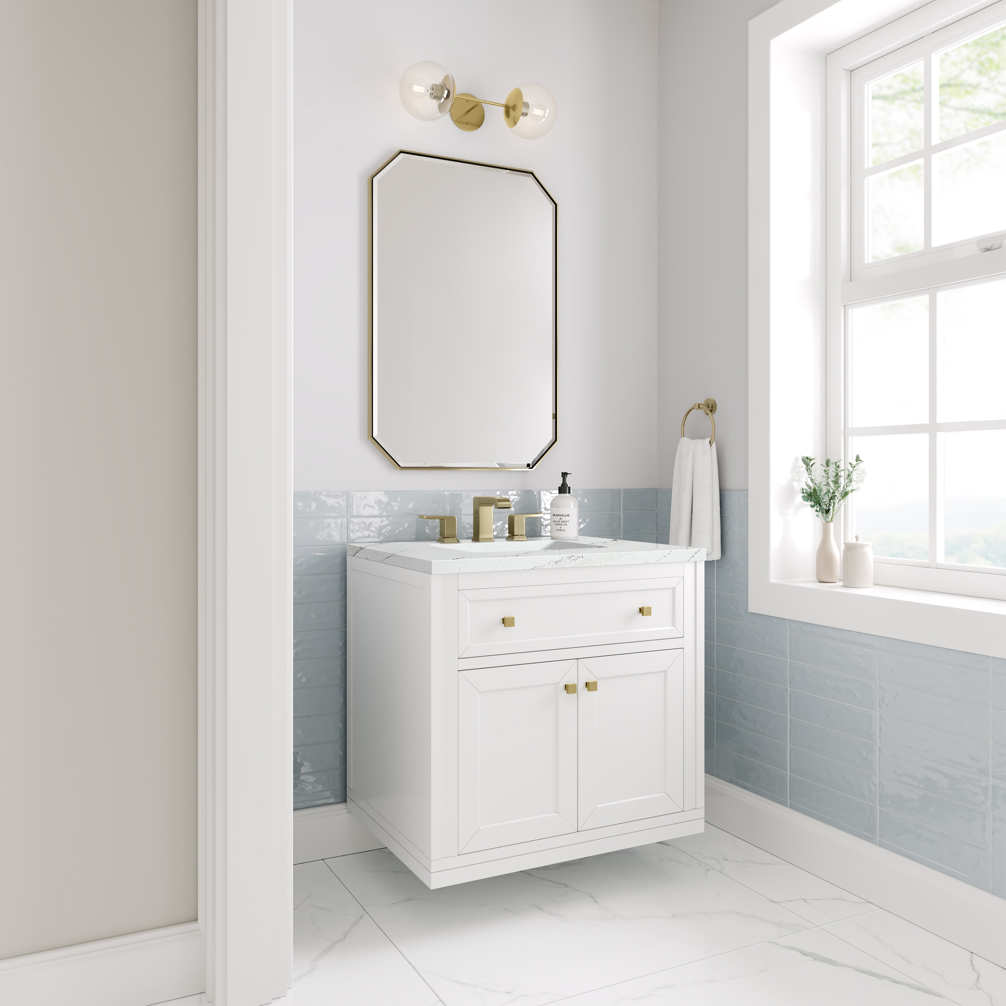 James Martin Chicago 30" Single Vanity in Glossy White with 3cm Countertop