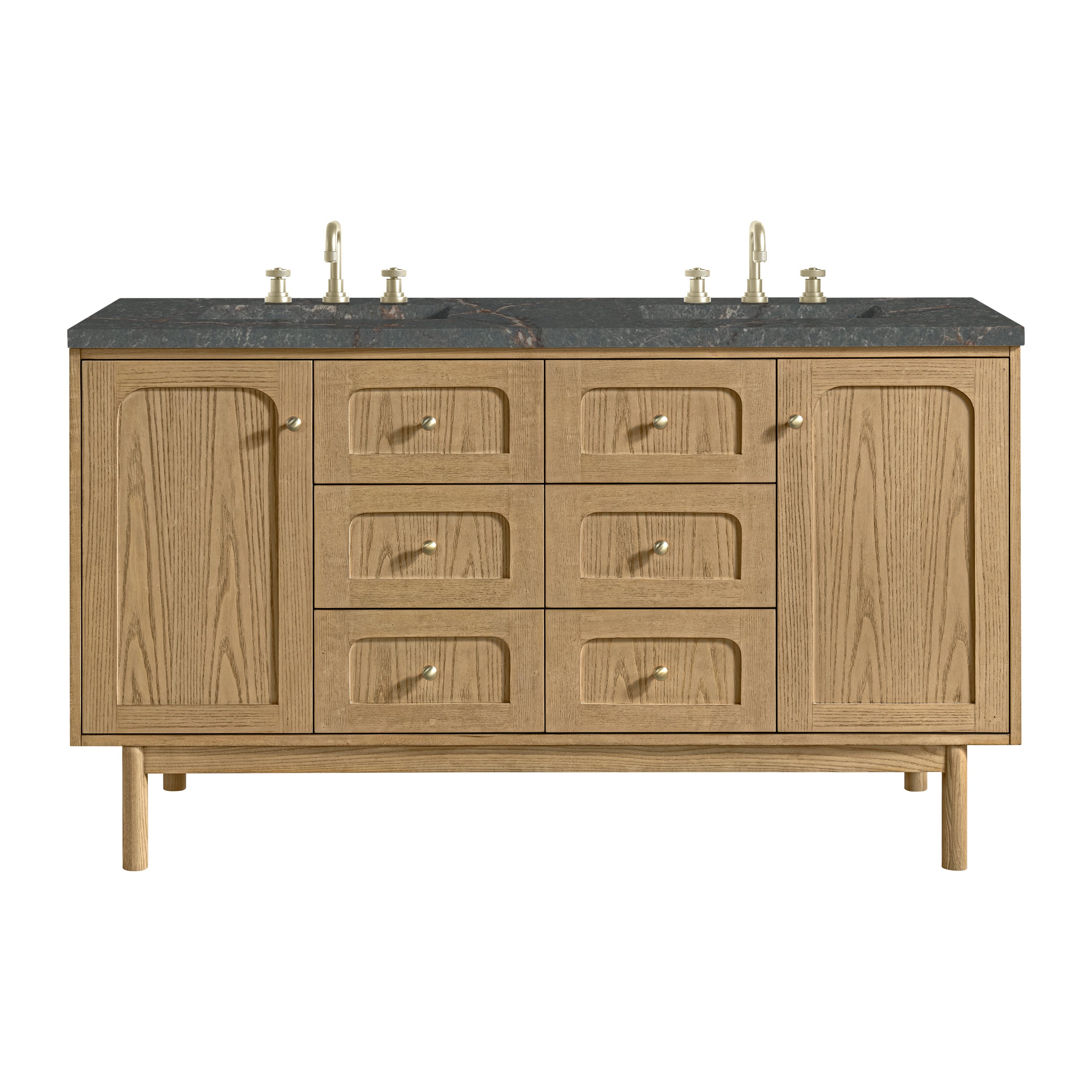 James Martin Laurent 60" Double Vanity in Light Natural Oak with 3cm Countertop and FreePower Wireless Charger