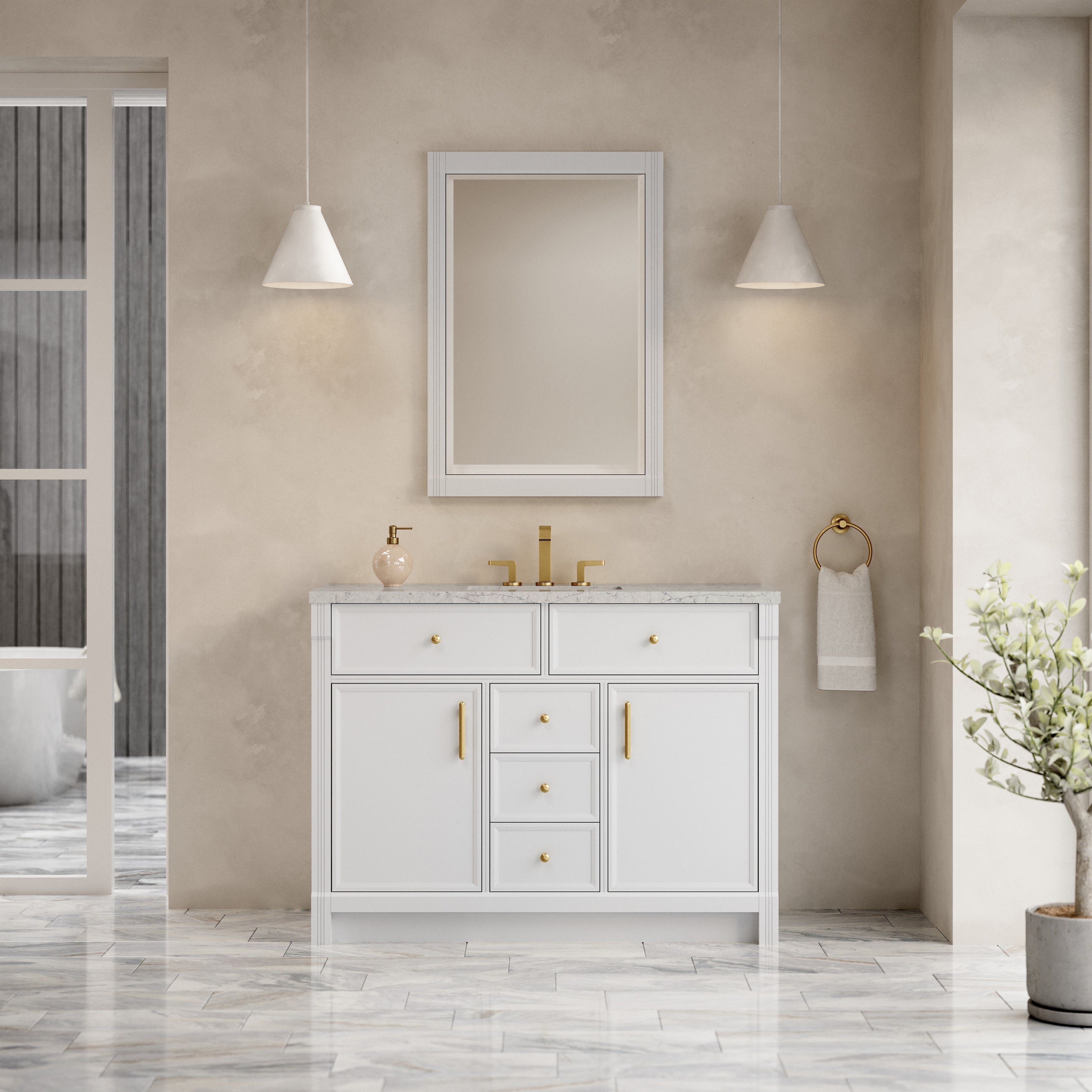 James Martin Bellshire 48" Single Vanity in Bright White with 3cm Countertop and FreePower Wireless Charger