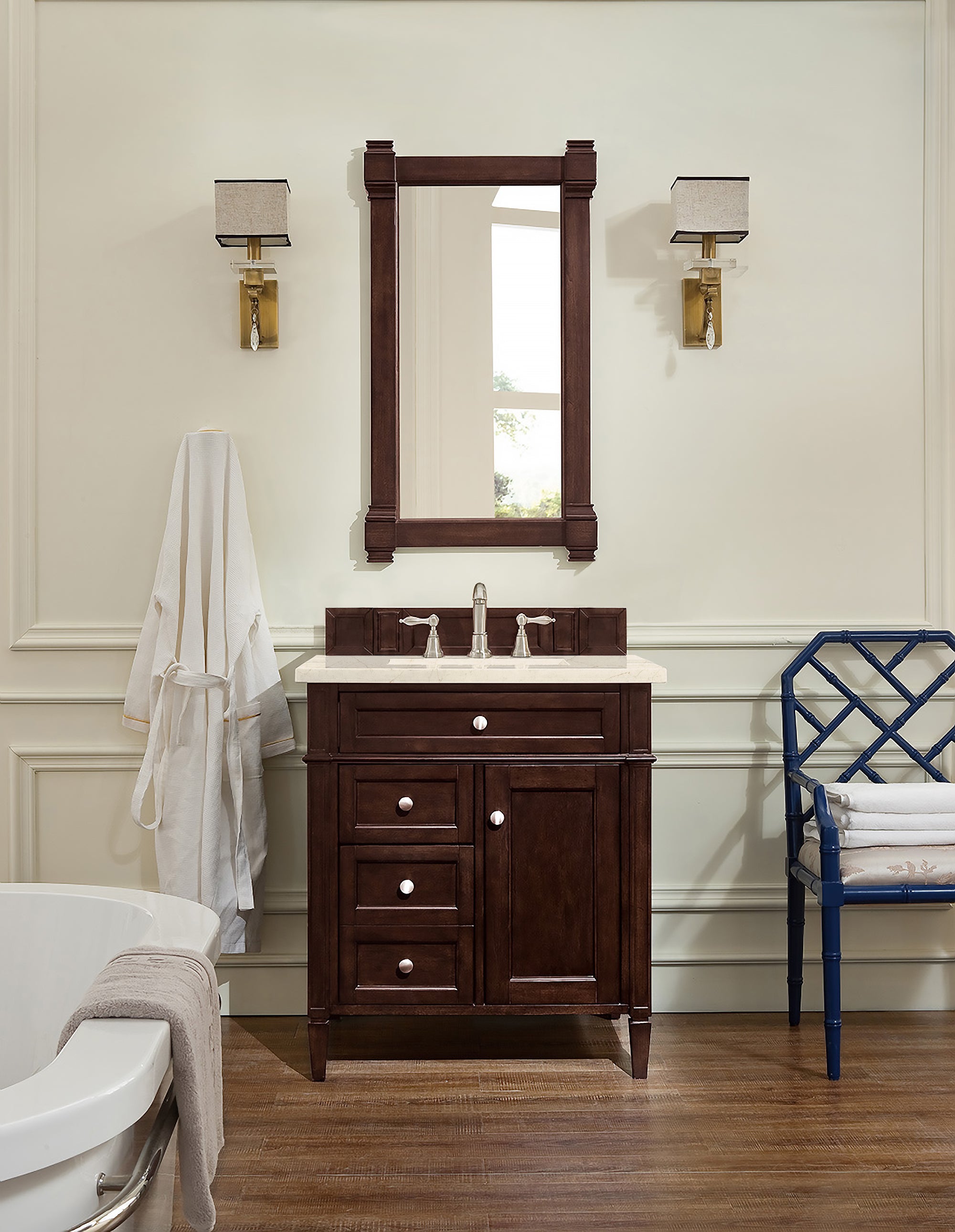 James Martin Brittany 30" Single Vanity in Burnished Mahogany with 3cm Countertop