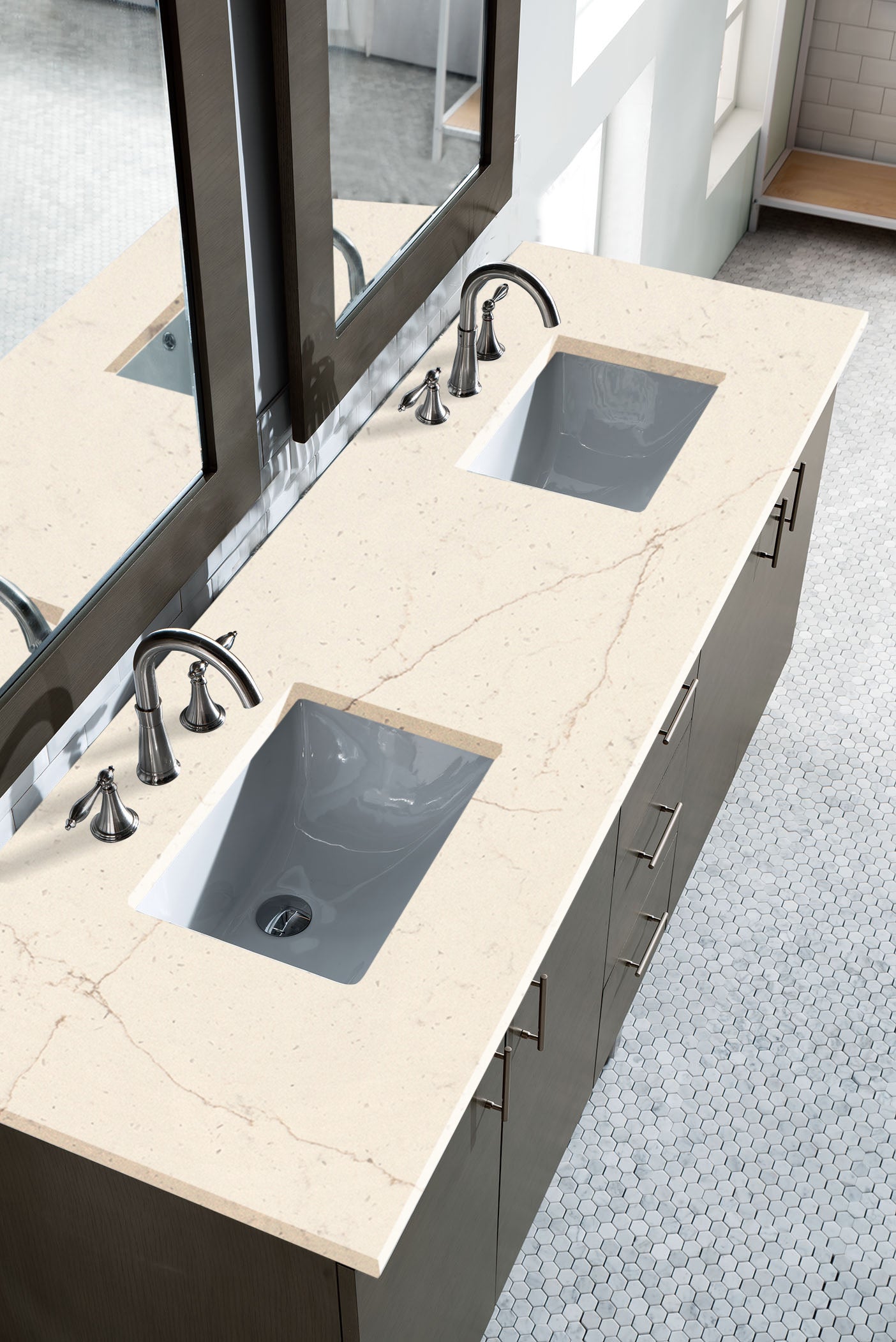 James Martin Metropolitan 72" Double Vanity in Silver Oak with 3cm Countertop