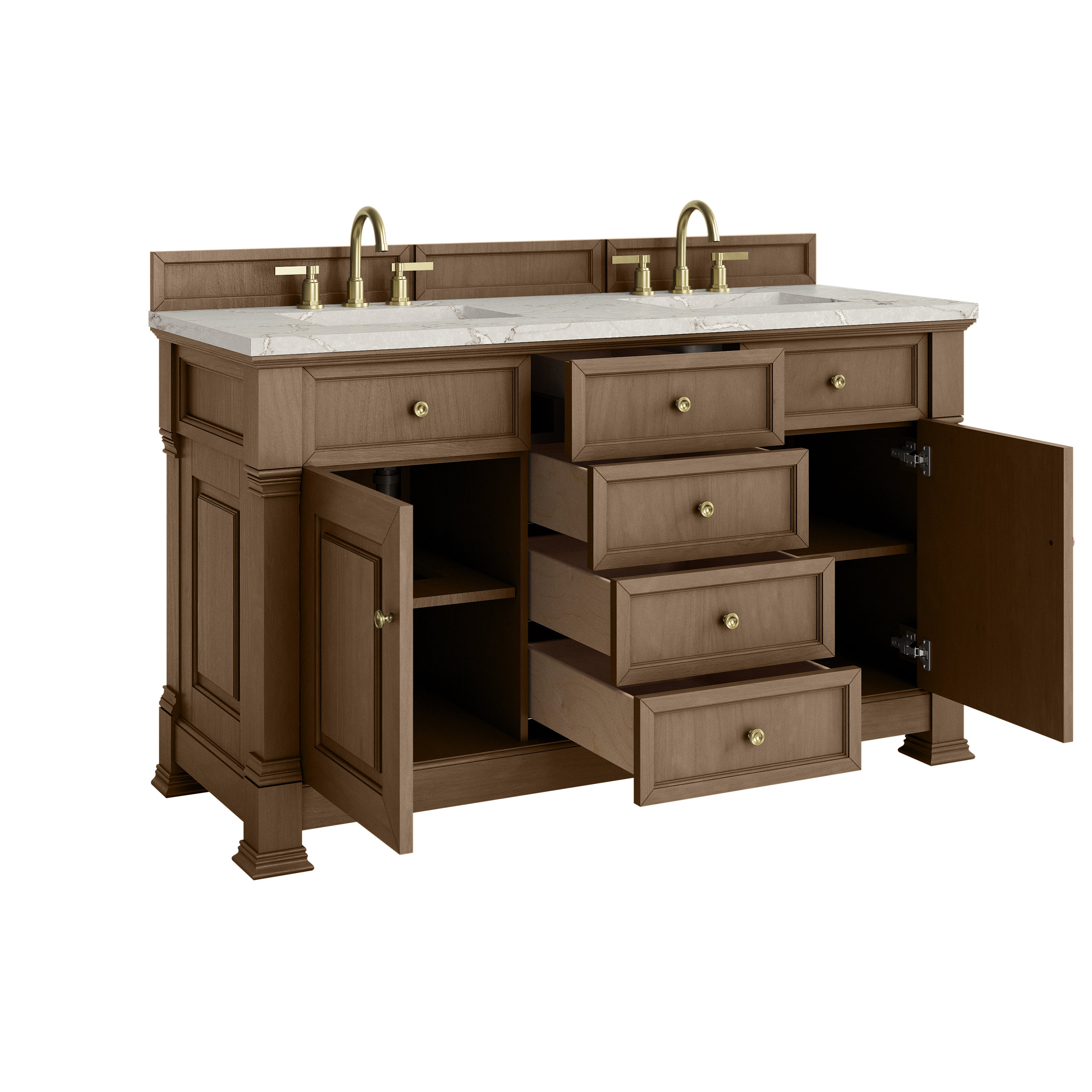James Martin Brookfield 60" Double Vanity in Pecan with 3cm Countertop and FreePower Wireless Charger
