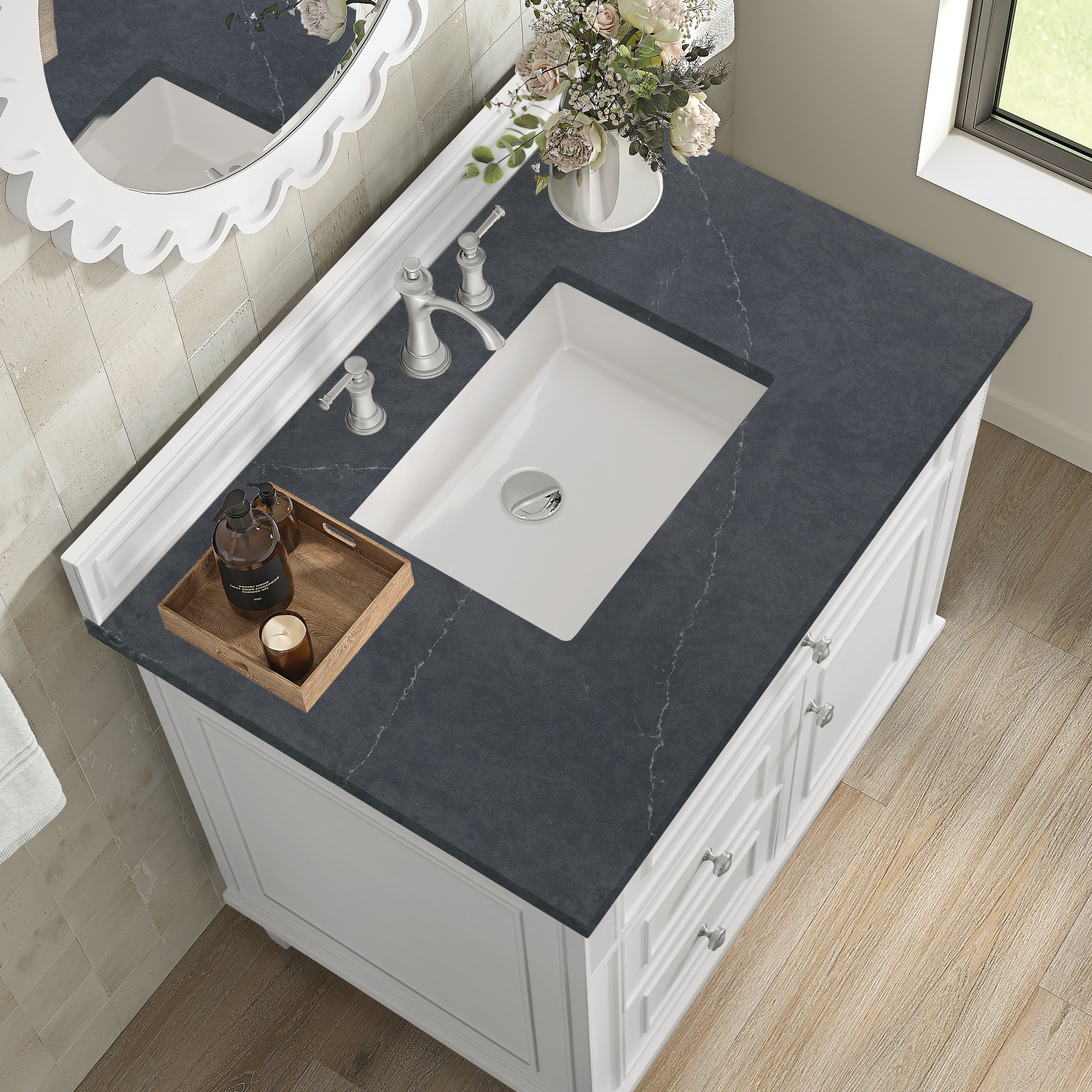 James Martin Lorelai 36" Single Vanity in Bright White with 3cm Countertop
