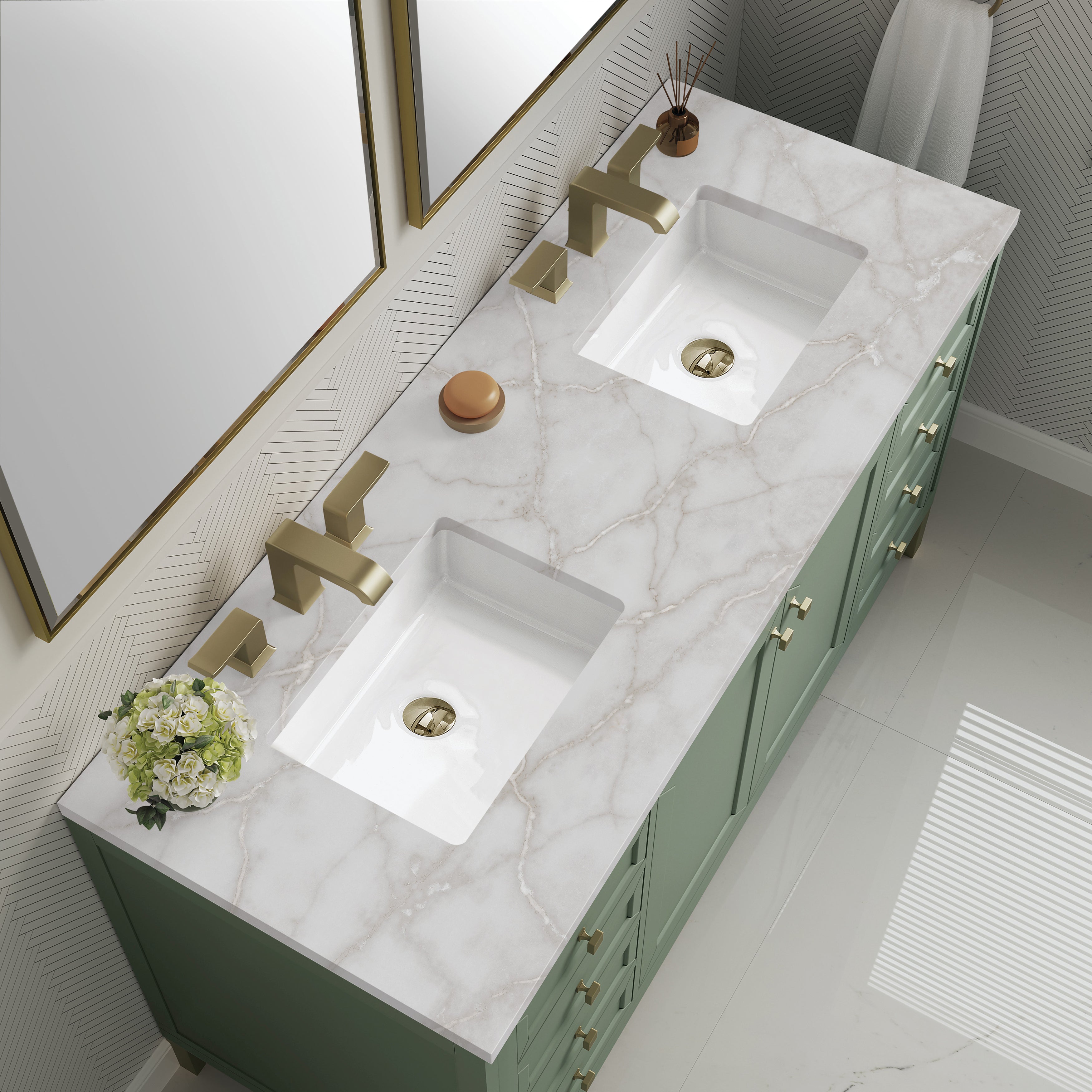 James Martin Chicago 60" Double Vanity in Smokey Celadon with 3cm Countertop
