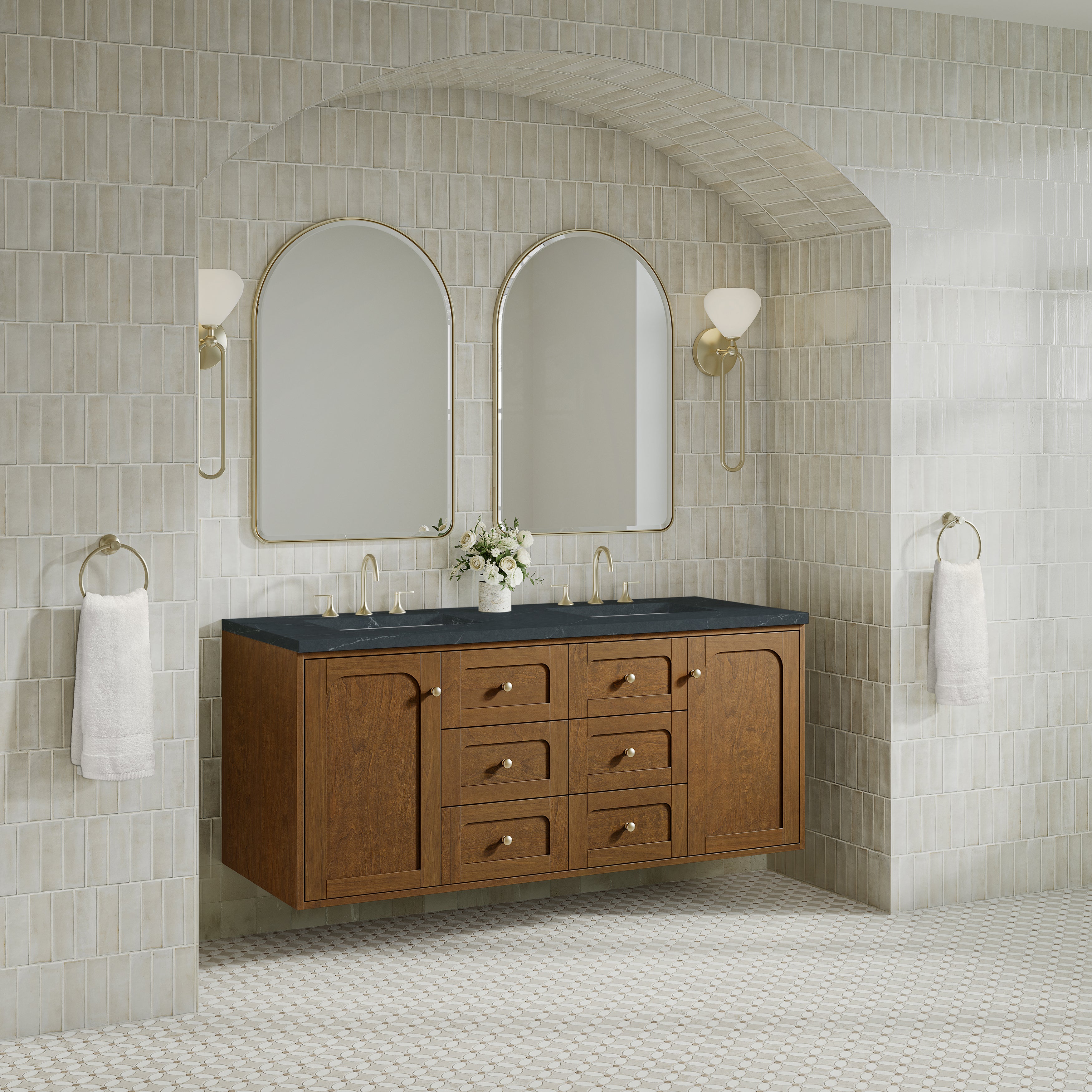 James Martin Laurent 60" Double Vanity in Honey Oak with 3cm Countertop