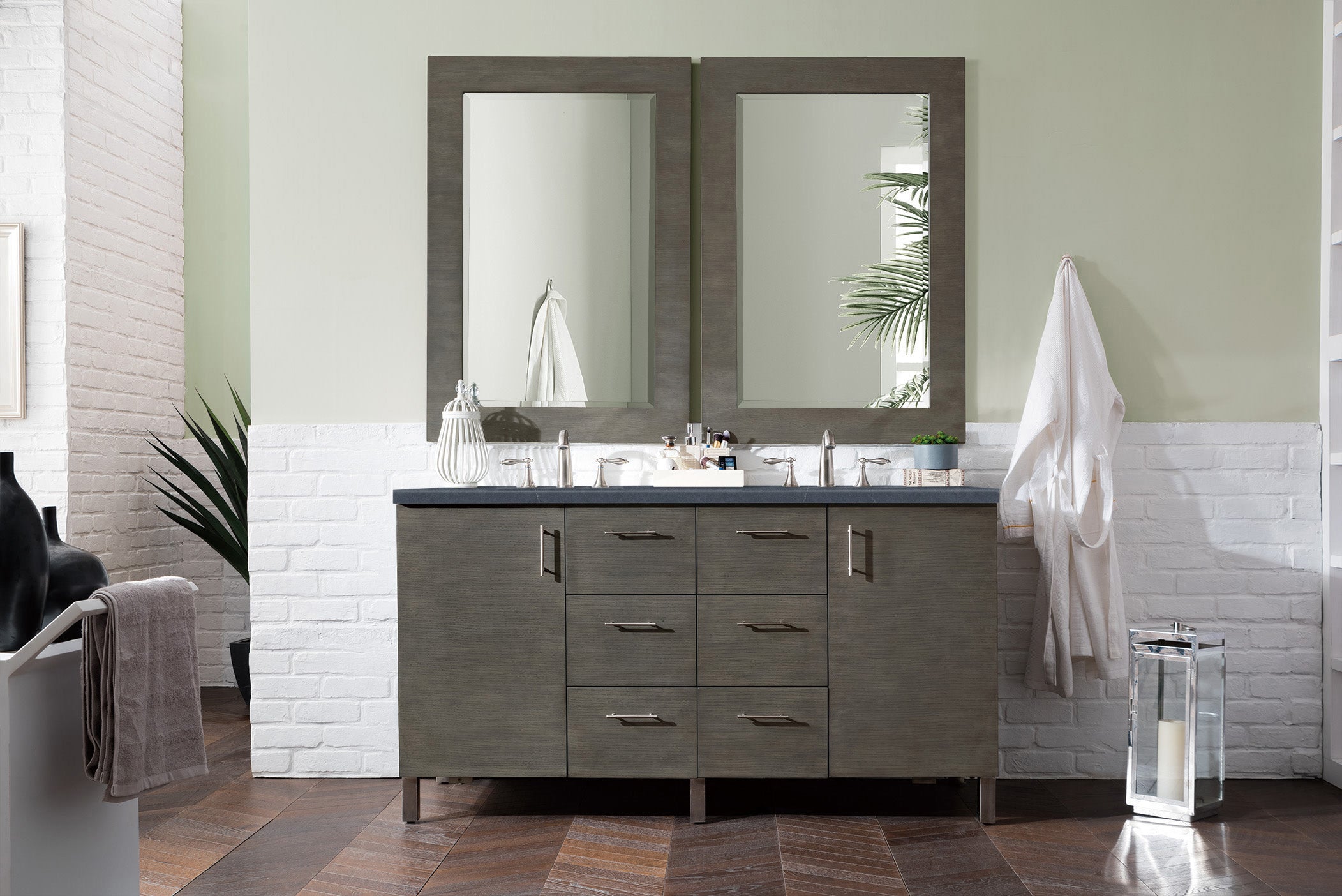 James Martin Metropolitan 60" Double Vanity in Silver Oak with 3cm Countertop